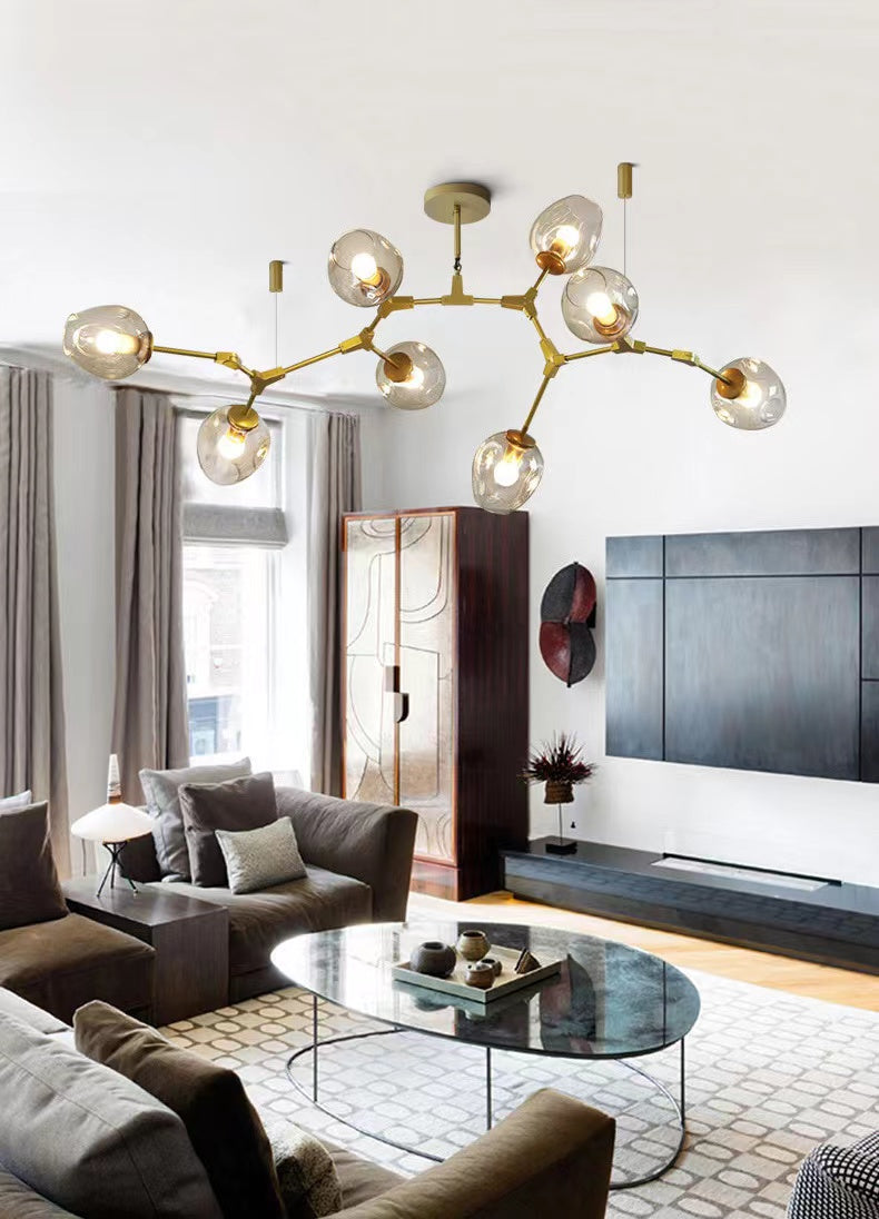 Modern Industrial Branch Chandelier with Multiple Glass Pendants Extra Large for Living or Dining Room-Chandeliers-Blushlighting
