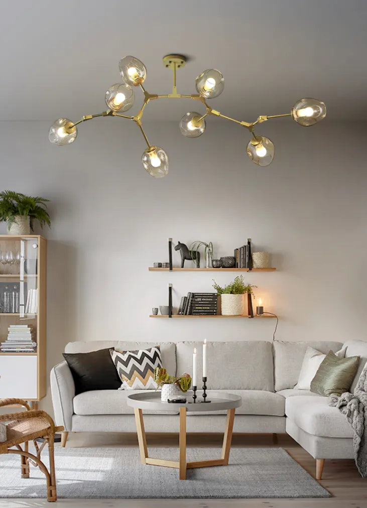Modern Industrial Branch Chandelier with Multiple Glass Pendants Extra Large for Living or Dining Room-Chandeliers-Blushlighting