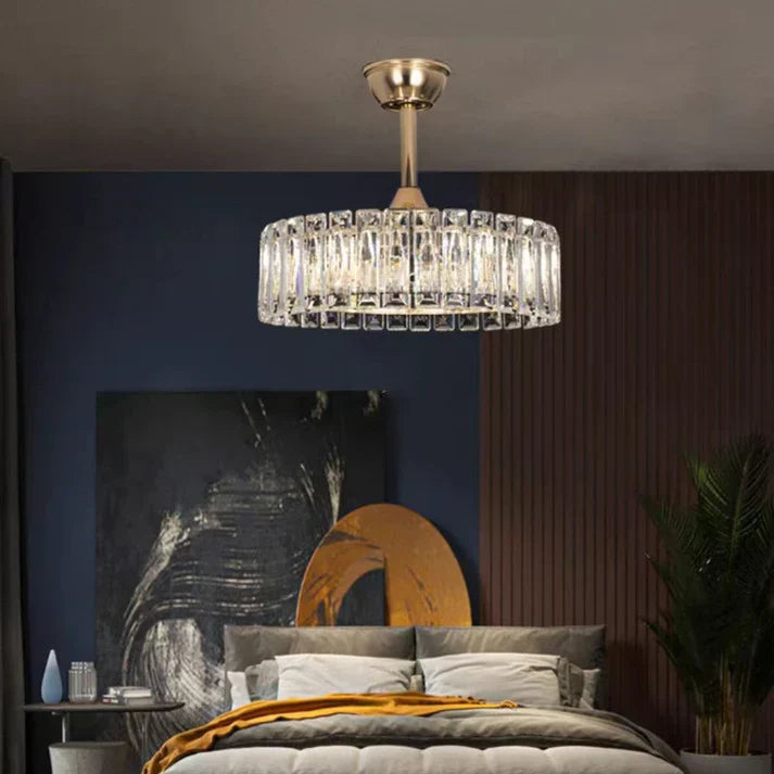 Modern Invisible Blade Fan Light Crystal Chandelier for Living/Dining Room/Bedroom-