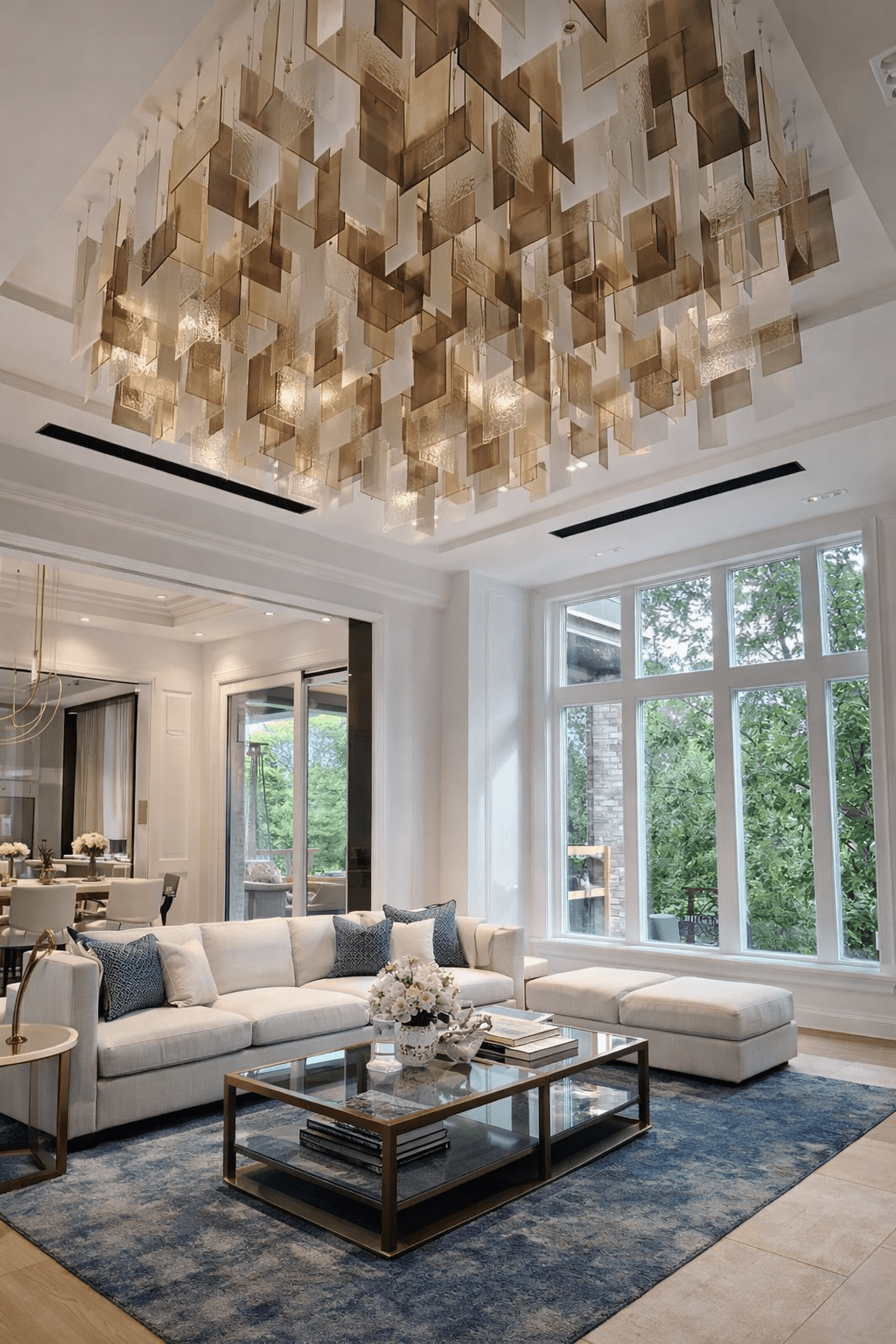 Modern Layered Textured Glass Panel Ceiling Light for Hotel Lobby/Living Room - L104"*W51.2" (L256cm*W130cm)Warm LightWithout CanopyBlushlighting