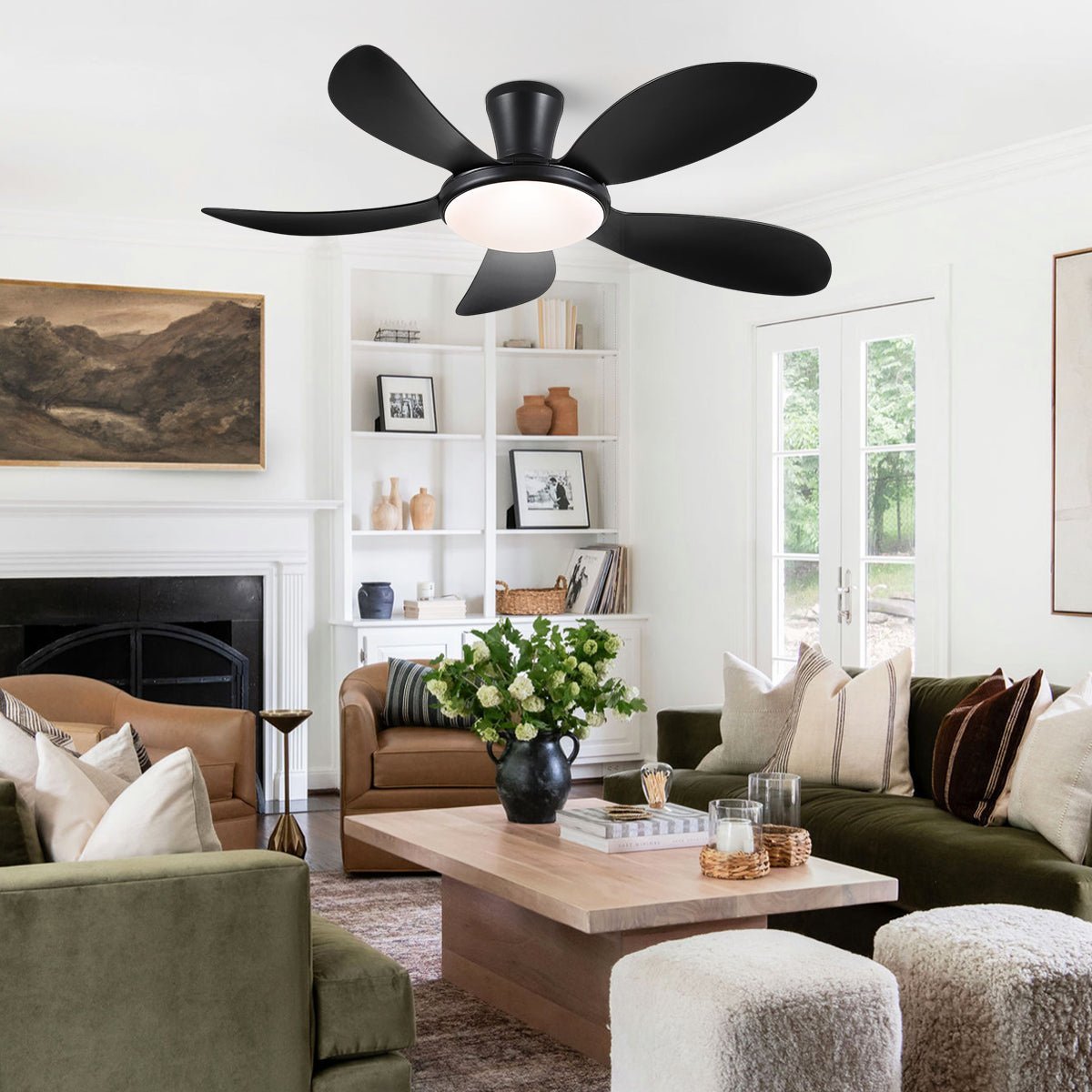 Modern LED Ceiling Fans Low Profile Ceiling Fans with Lights 6 Speeds 48" - BrownBlushlighting