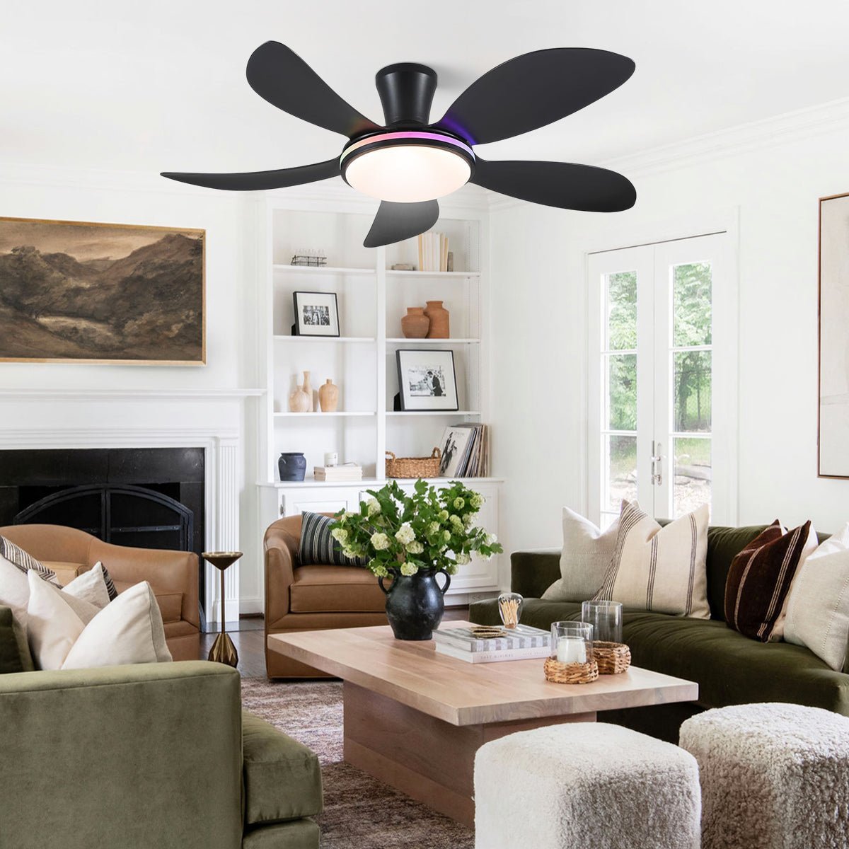 Modern LED Ceiling Fans Low Profile Ceiling Fans with Lights 6 Speeds 48" - WhiteBlushlighting