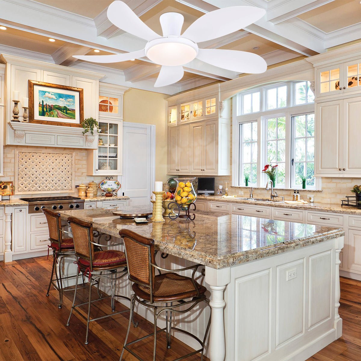 Modern LED Ceiling Fans Low Profile Ceiling Fans with Lights 6 Speeds 48" - WhiteBlushlighting