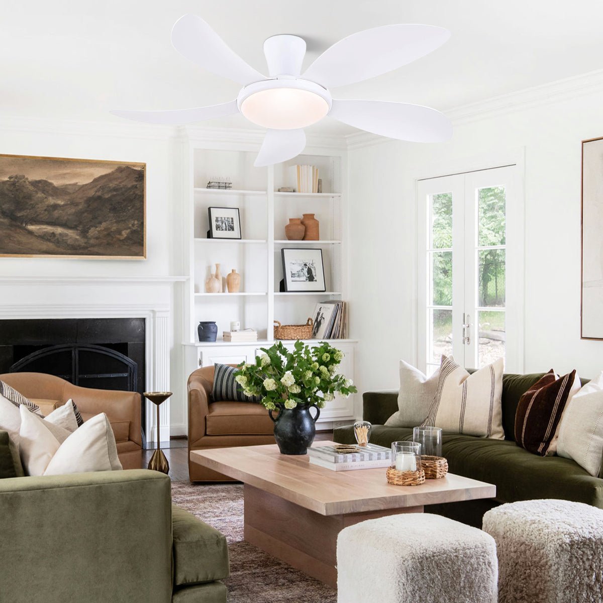 Modern LED Ceiling Fans Low Profile Ceiling Fans with Lights 6 Speeds 48" - WhiteBlushlighting