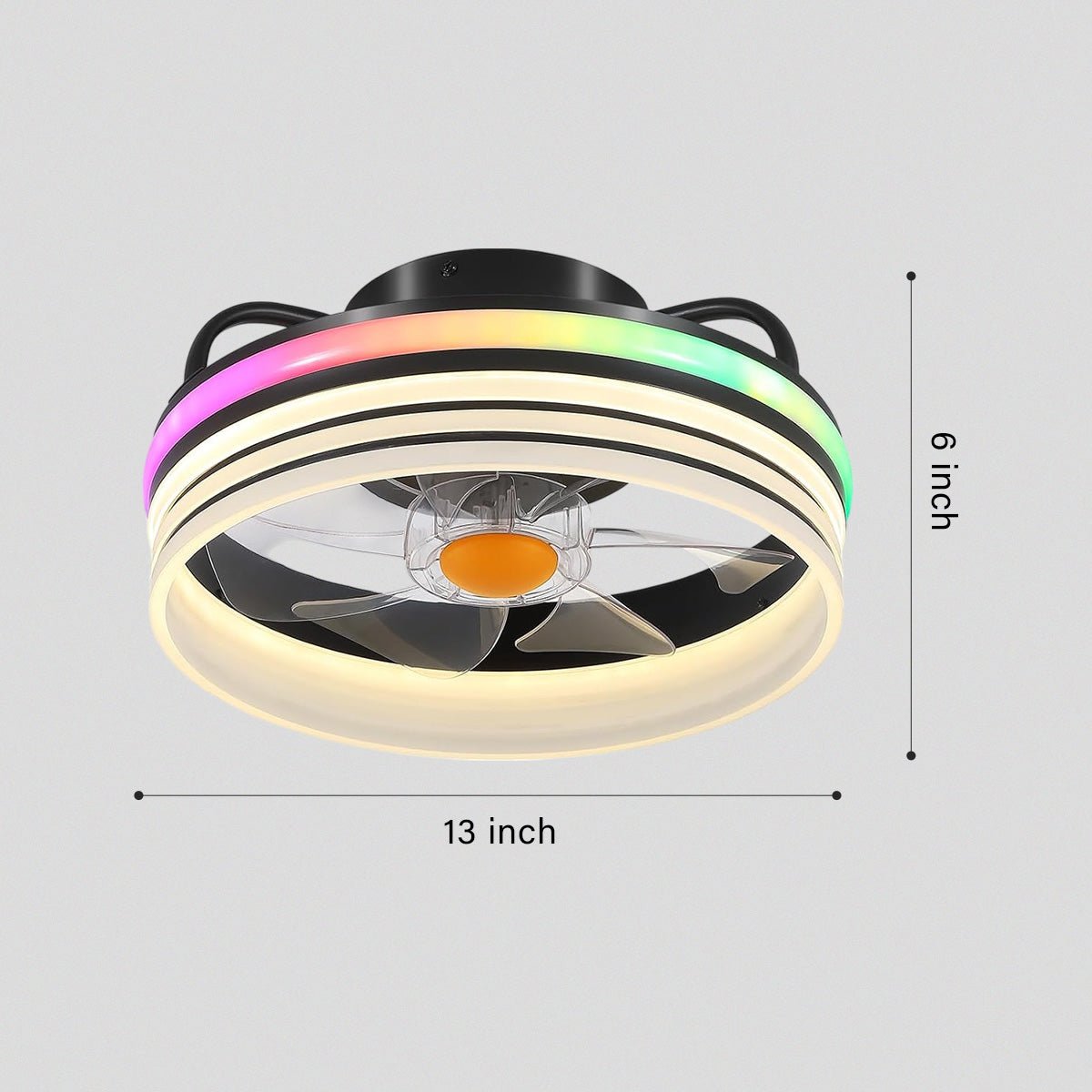 Modern LED Flush Mount Ceiling Fan Light 13" - Black & RGBBlushlighting
