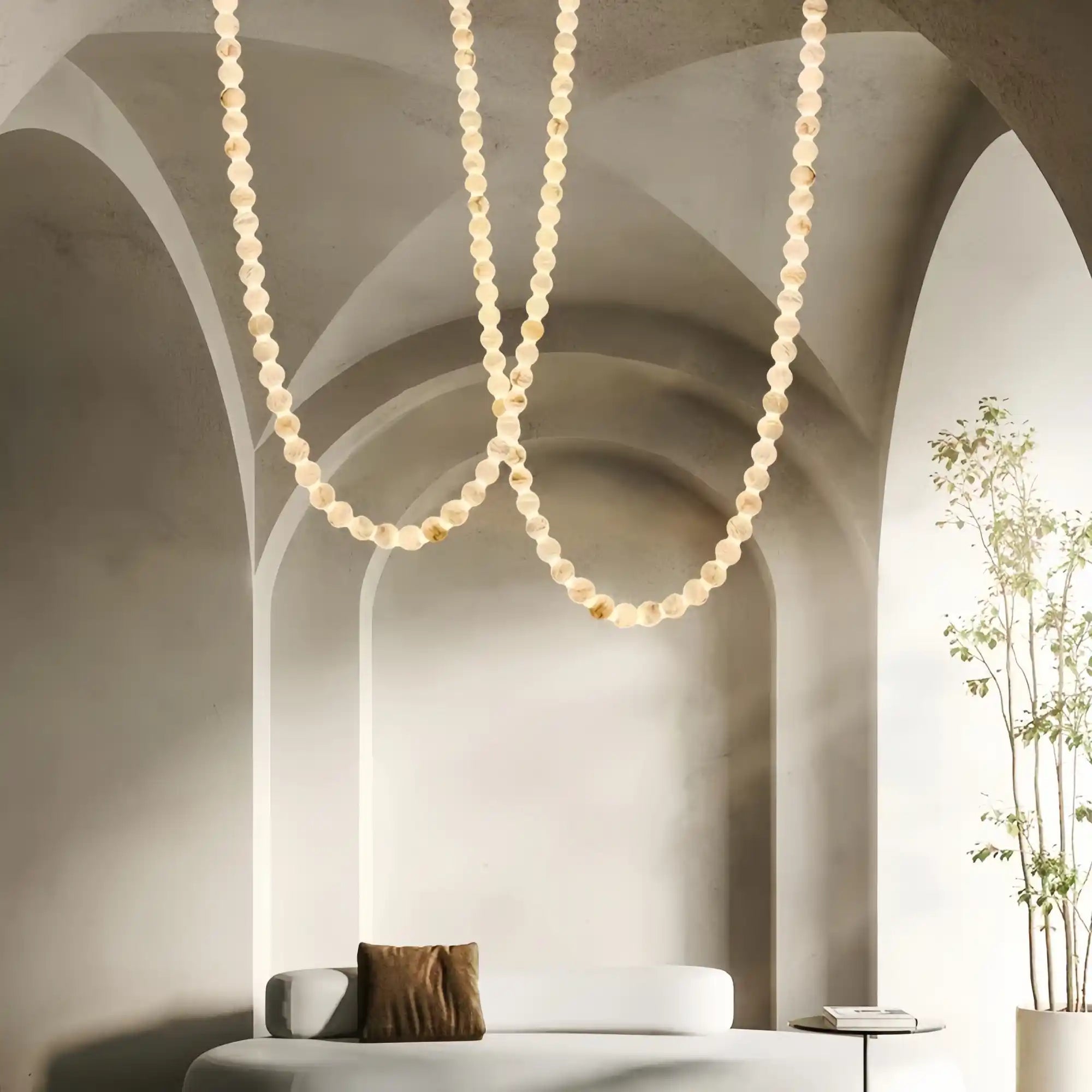 Modern LED Natural Alabaster Globes Beads Hanging Chandelier Indoor Lighting Fixture - 112 globes - L300+L500CM/L118"+L197"Neutral Light (4000K)Black + WhiteBlushlighting