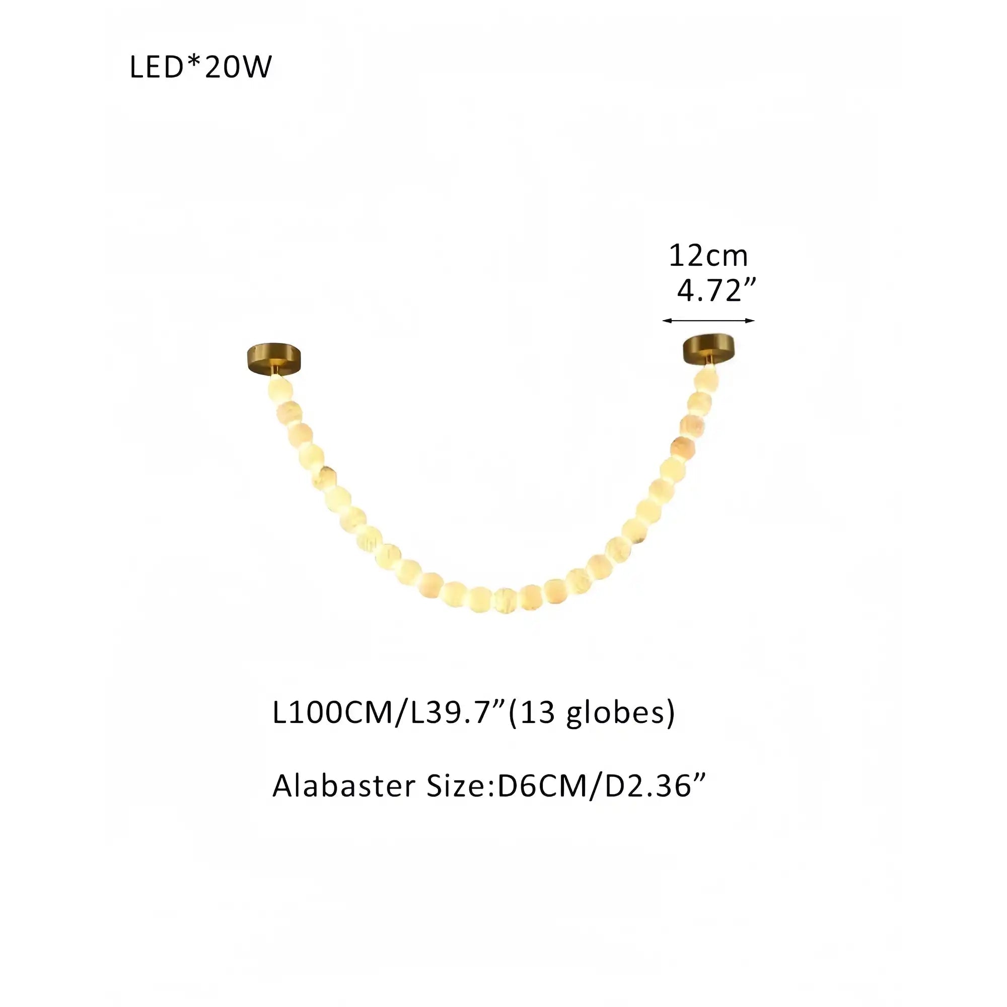 Modern LED Natural Alabaster Globes Beads Hanging Chandelier Indoor Lighting Fixture - 13 globes - L100CM/L40"Warm Light (3000K)Brass + WhiteBlushlighting