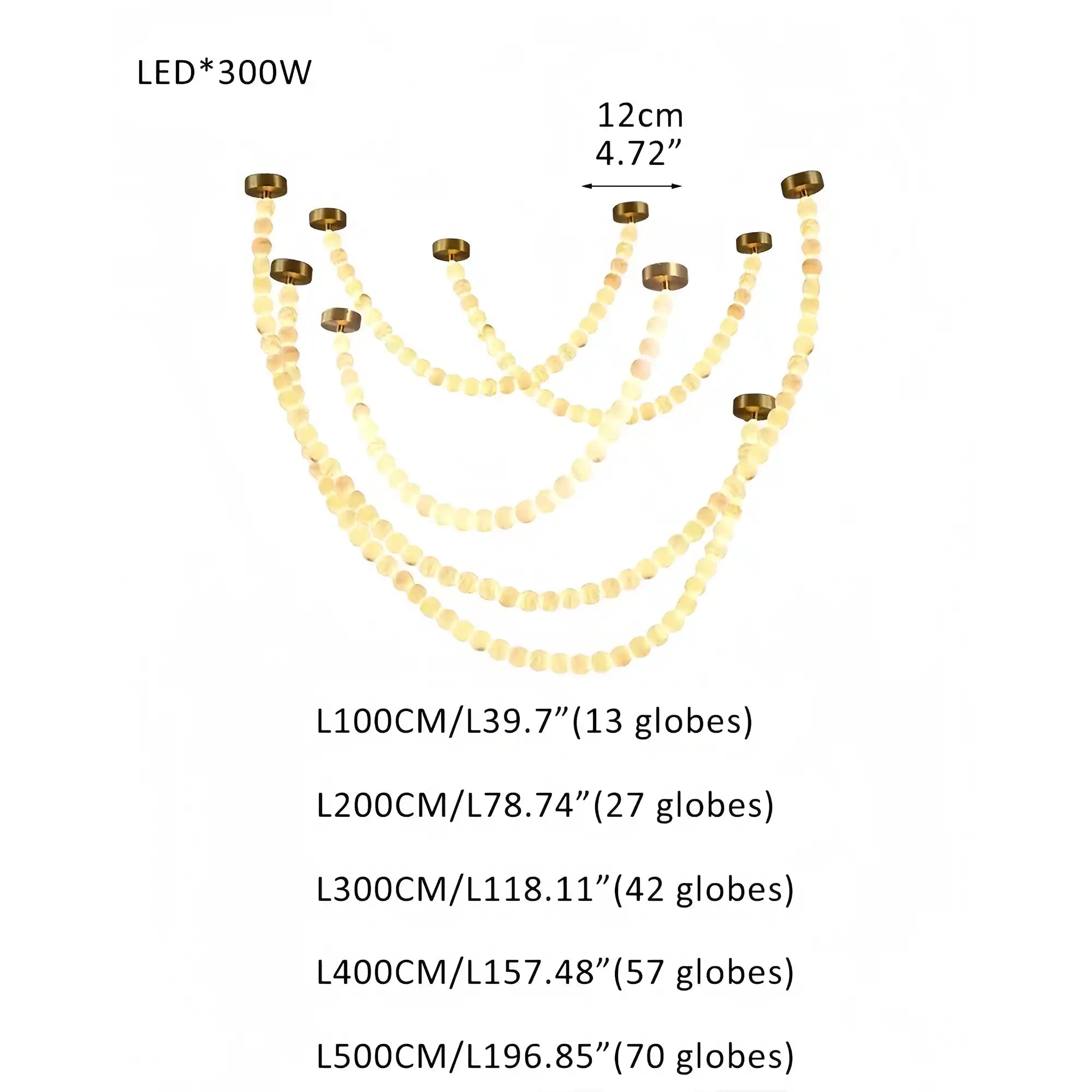 Modern LED Natural Alabaster Globes Beads Hanging Chandelier Indoor Lighting Fixture - 209 globes - L100+L200+L300+L400+L500CM/L40"+L80"+L118"+L157"+L197"Warm Light (3000K)Brass + WhiteBlushlighting