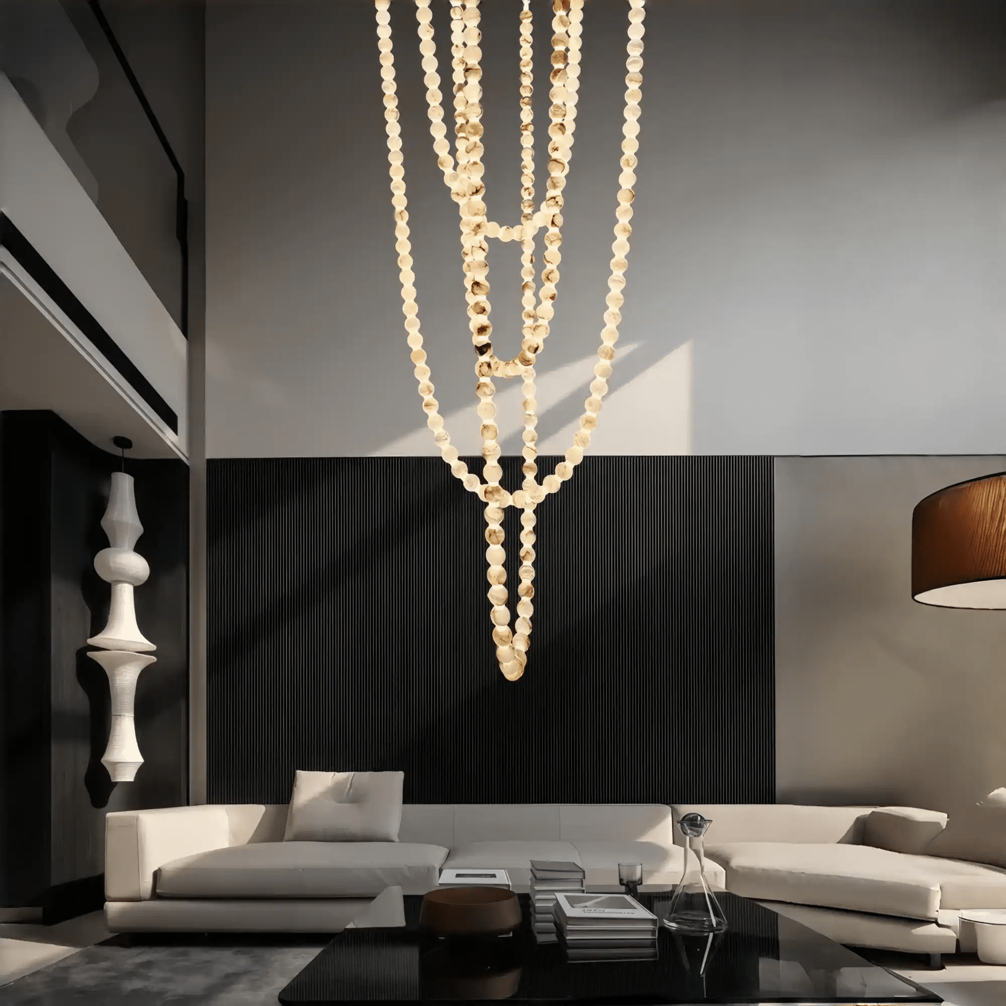 Modern LED Natural Alabaster Globes Beads Hanging Chandelier Indoor Lighting Fixture - 209 globes - L100+L200+L300+L400+L500CM/L40"+L80"+L118"+L157"+L197"Neutral Light (4000K)Brass + WhiteBlushlighting