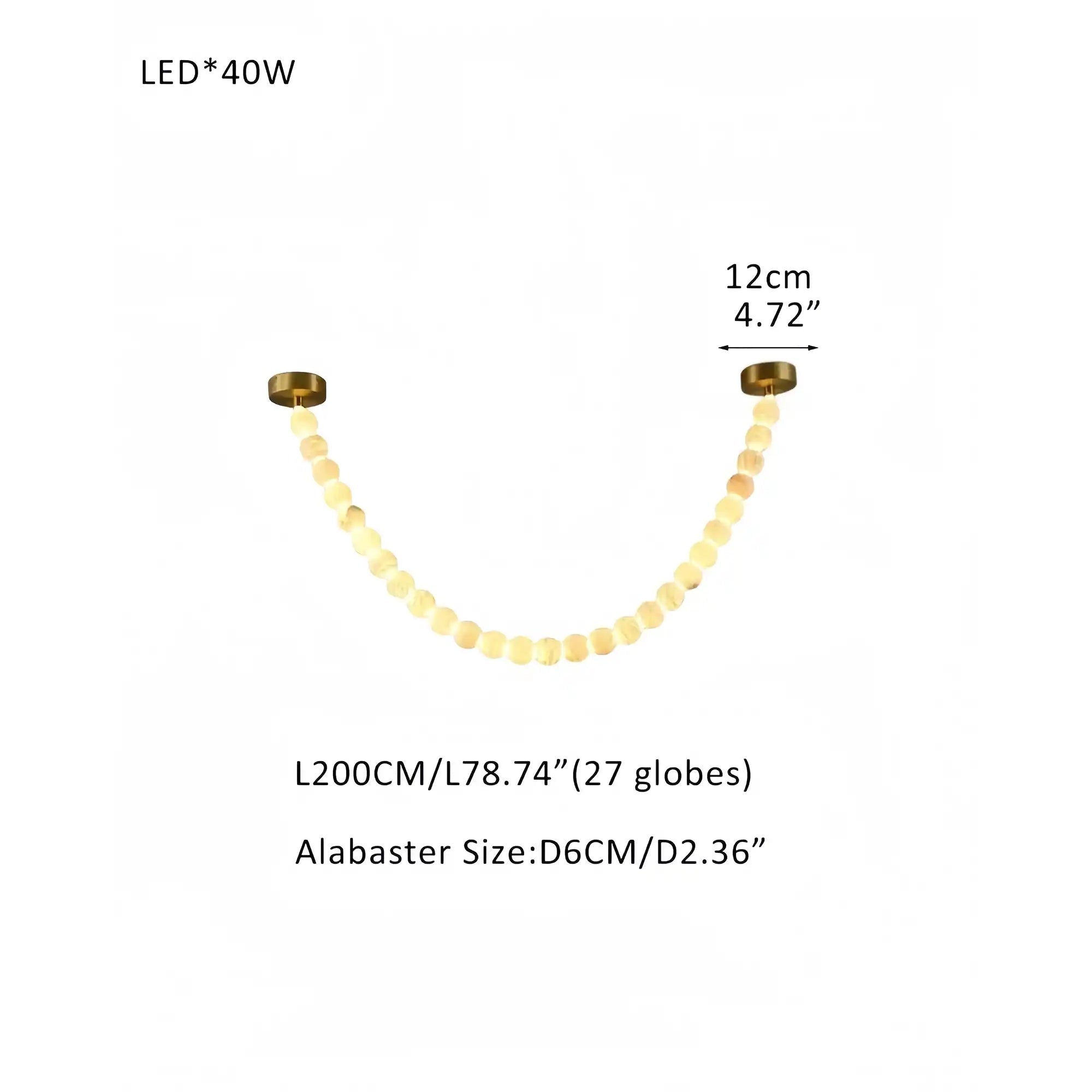 Modern LED Natural Alabaster Globes Beads Hanging Chandelier Indoor Lighting Fixture - 27 globes - L200CM/L80"Warm Light (3000K)Brass + WhiteBlushlighting