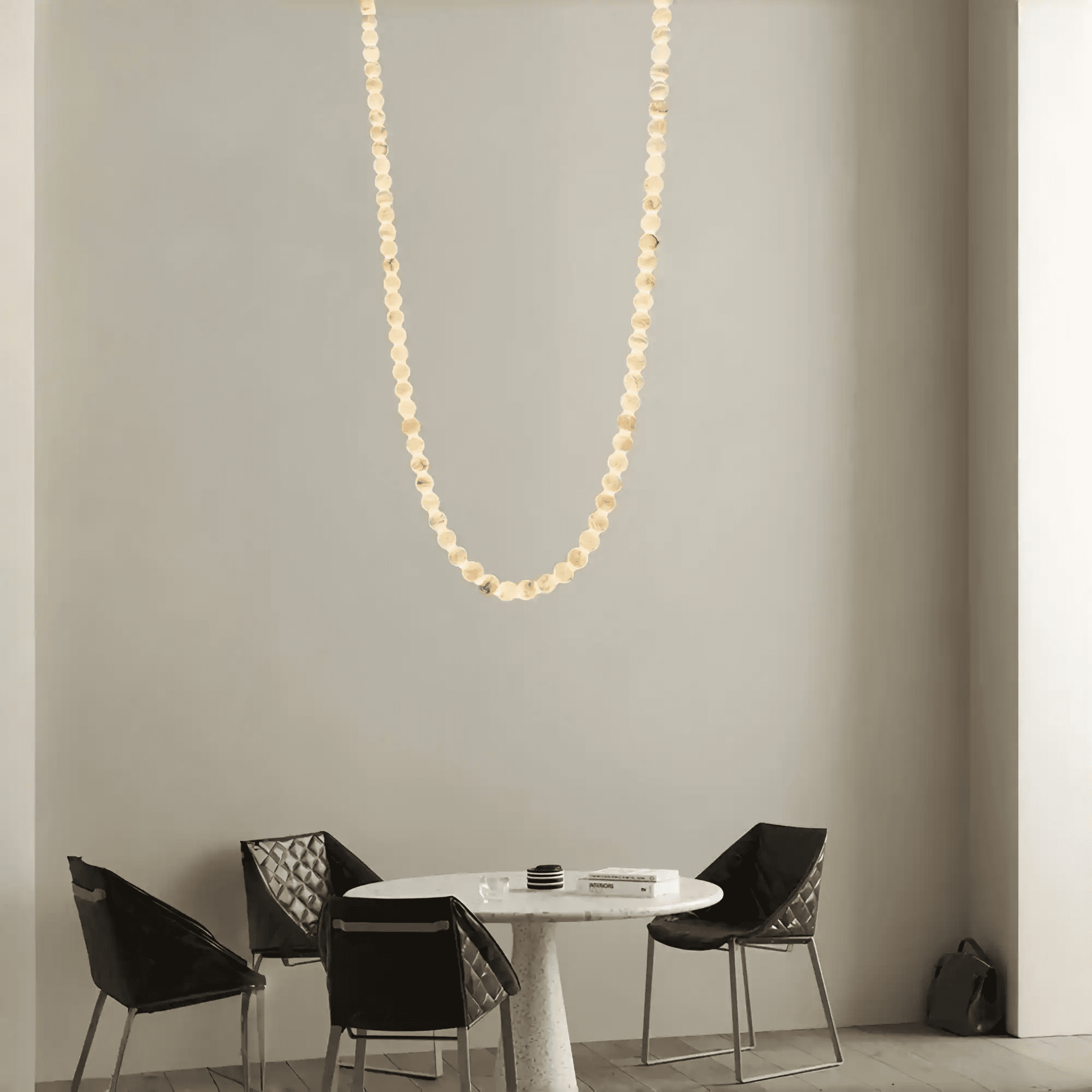 Modern LED Natural Alabaster Globes Beads Hanging Chandelier Indoor Lighting Fixture - 70 globes - L500CM/L197"Warm Light (3000K)Black + WhiteBlushlighting