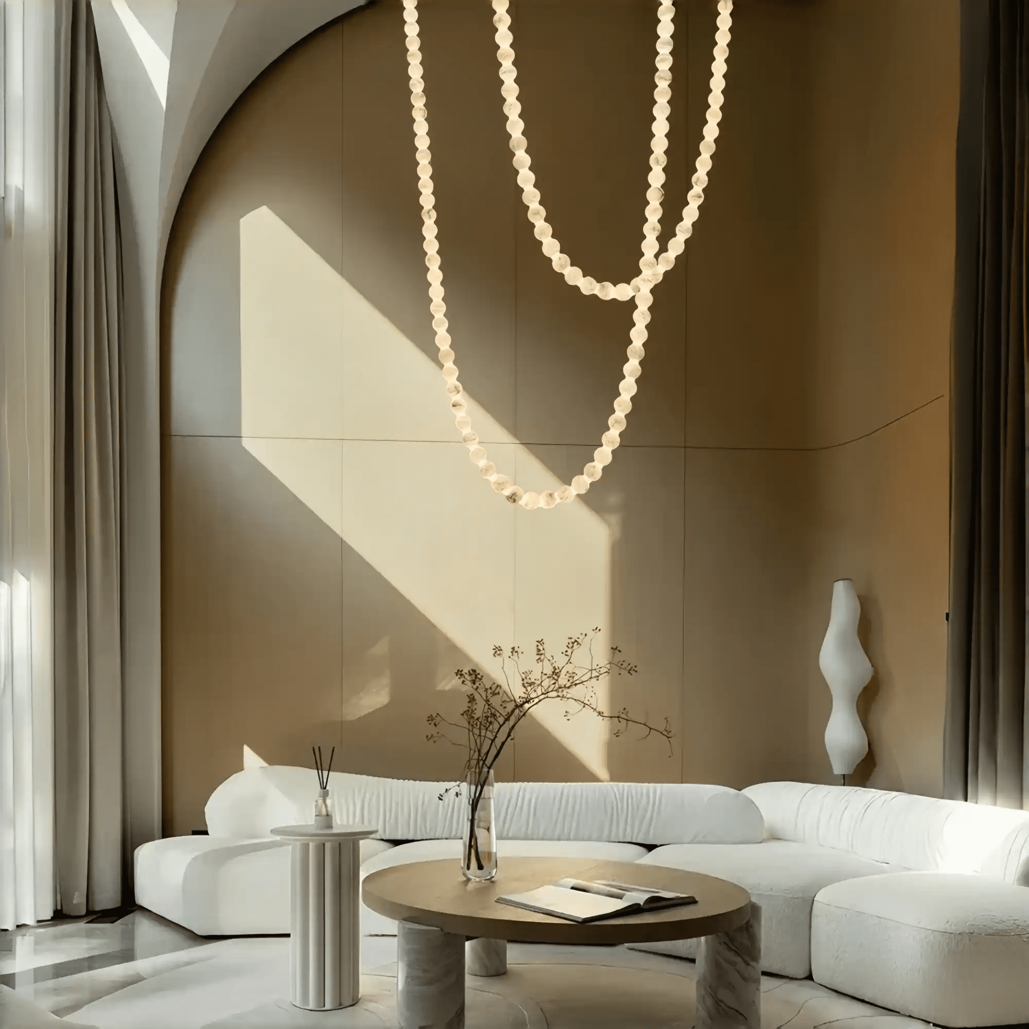 Modern LED Natural Alabaster Globes Beads Hanging Chandelier Indoor Lighting Fixture - 112 globes - L300+L500CM/L118"+L197"Neutral Light (4000K)Brass + WhiteBlushlighting