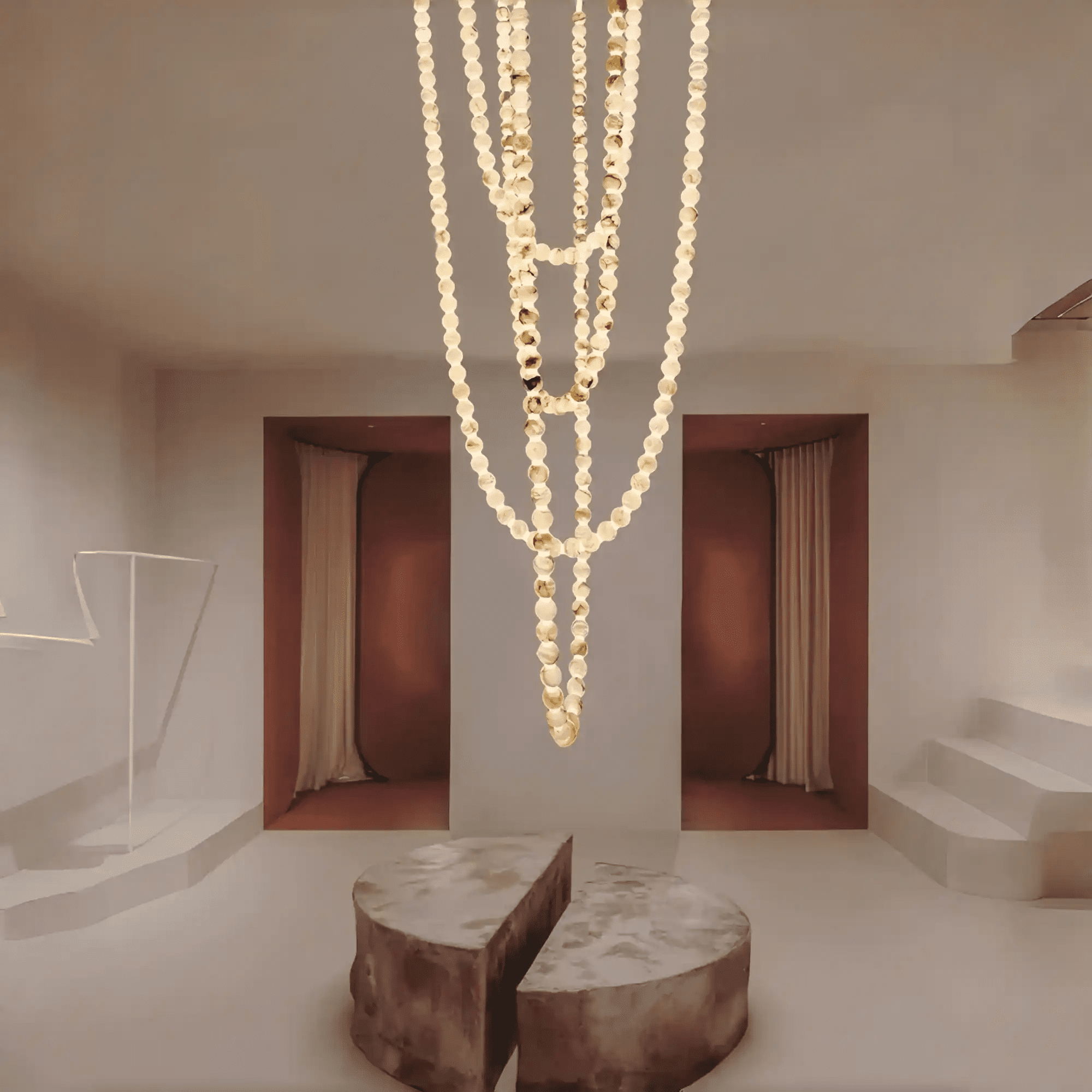 Modern LED Natural Alabaster Globes Beads Hanging Chandelier Indoor Lighting Fixture - 167 globes - L100+L200+L400+L500CM/L40"+L80"+L157"+L197"Warm Light (3000K)Black + WhiteBlushlighting