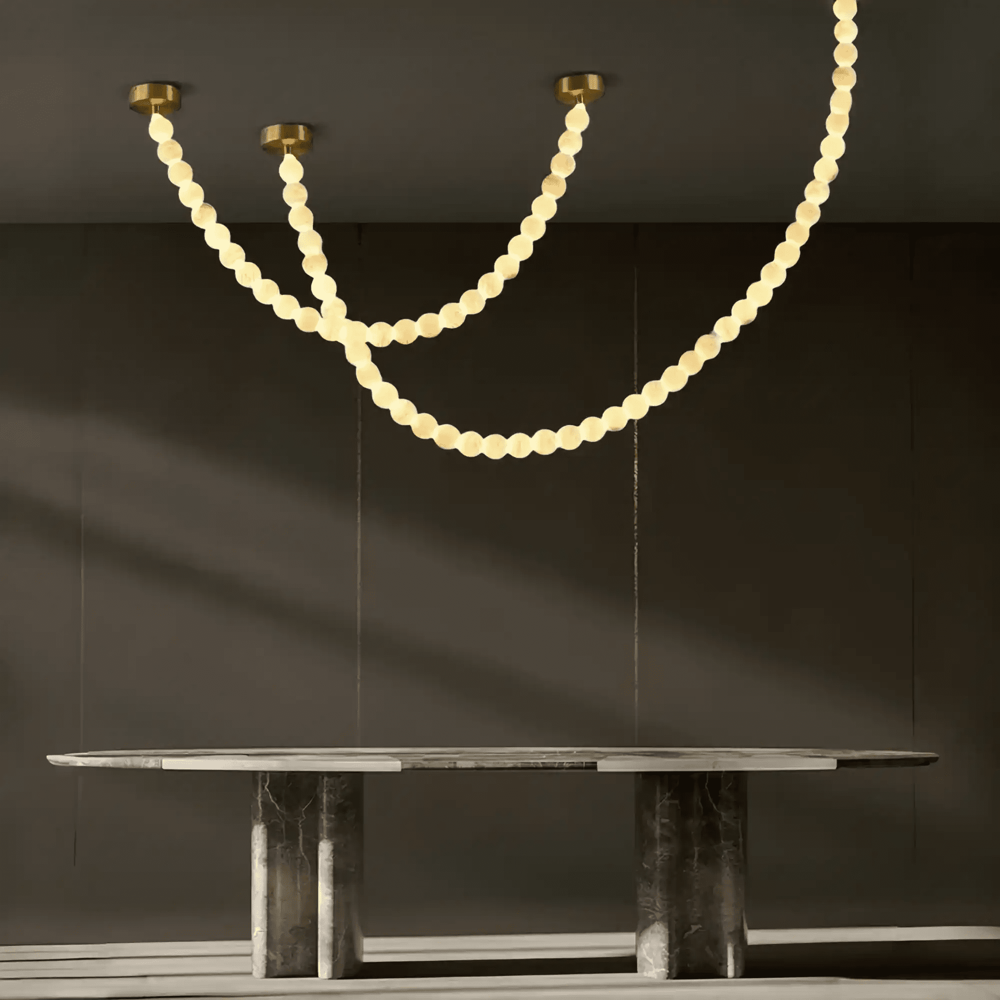 Modern LED Natural Alabaster Globes Beads Hanging Chandelier Indoor Lighting Fixture - 112 globes - L300+L500CM/L118"+L197"Warm Light (3000K)Black + WhiteBlushlighting