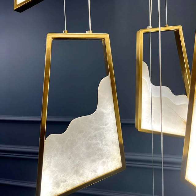 Modern Light Luxury Alabaster Chandelier in Gold Finish-Chandeliers-Blushlighting-Blushlighting