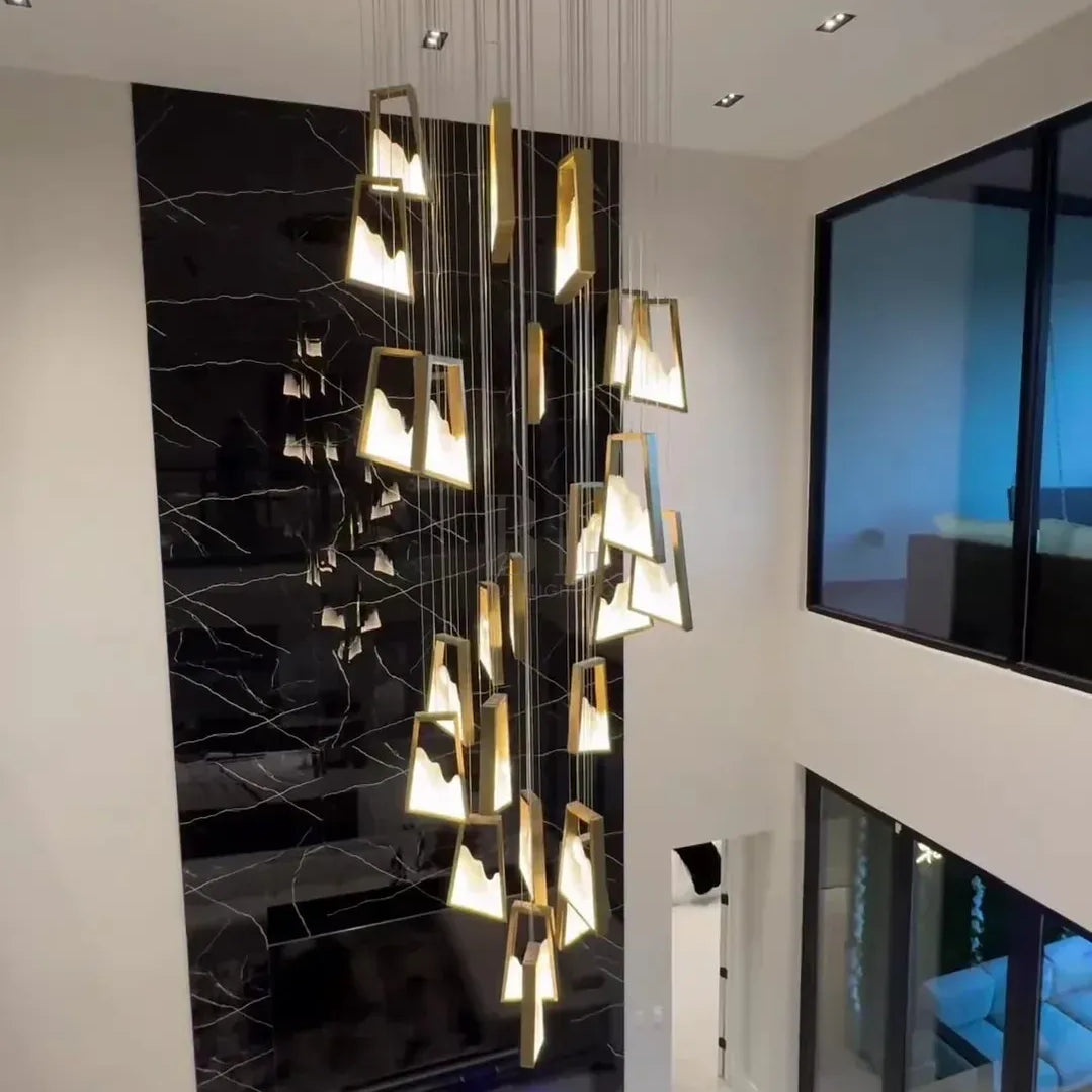 Modern Light Luxury Alabaster Chandelier in Gold Finish-Chandeliers-Blushlighting-Blushlighting