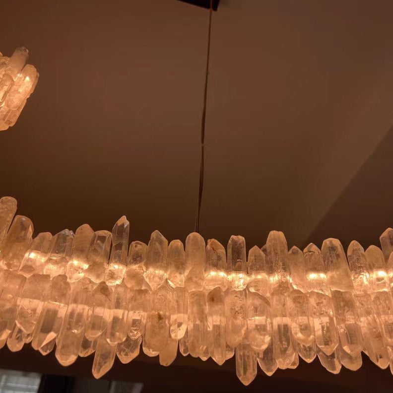 Modern Light Luxury Designer Model Natural Crystal Stone Long Dining Chandelier Furniture for Dining Room/Kitchen Island/Study Room - L47.2"*H4.7"Warm LightBlushlighting