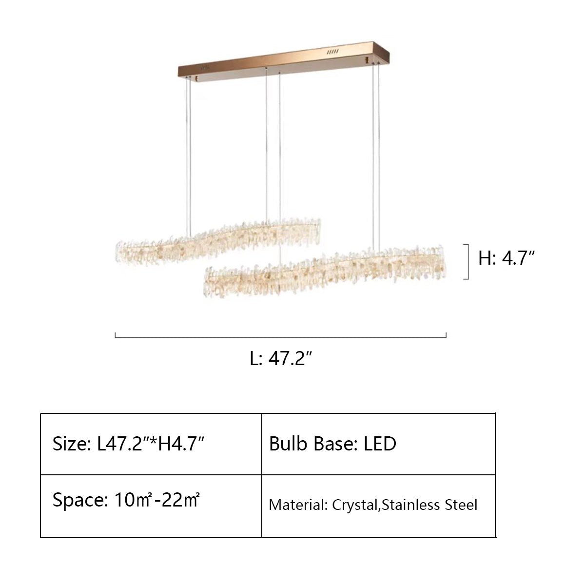 Modern Light Luxury Designer Model Natural Crystal Stone Long Dining Chandelier Furniture for Dining Room/Kitchen Island/Study Room - L47.2"*H4.7"Warm LightBlushlighting