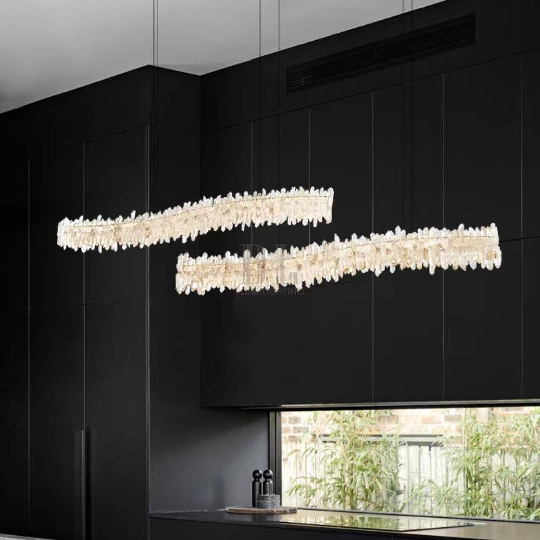 Modern Light Luxury Designer Model Natural Crystal Stone Long Dining Chandelier Furniture for Dining Room/Kitchen Island/Study Room - L47.2"*H4.7"Warm LightBlushlighting