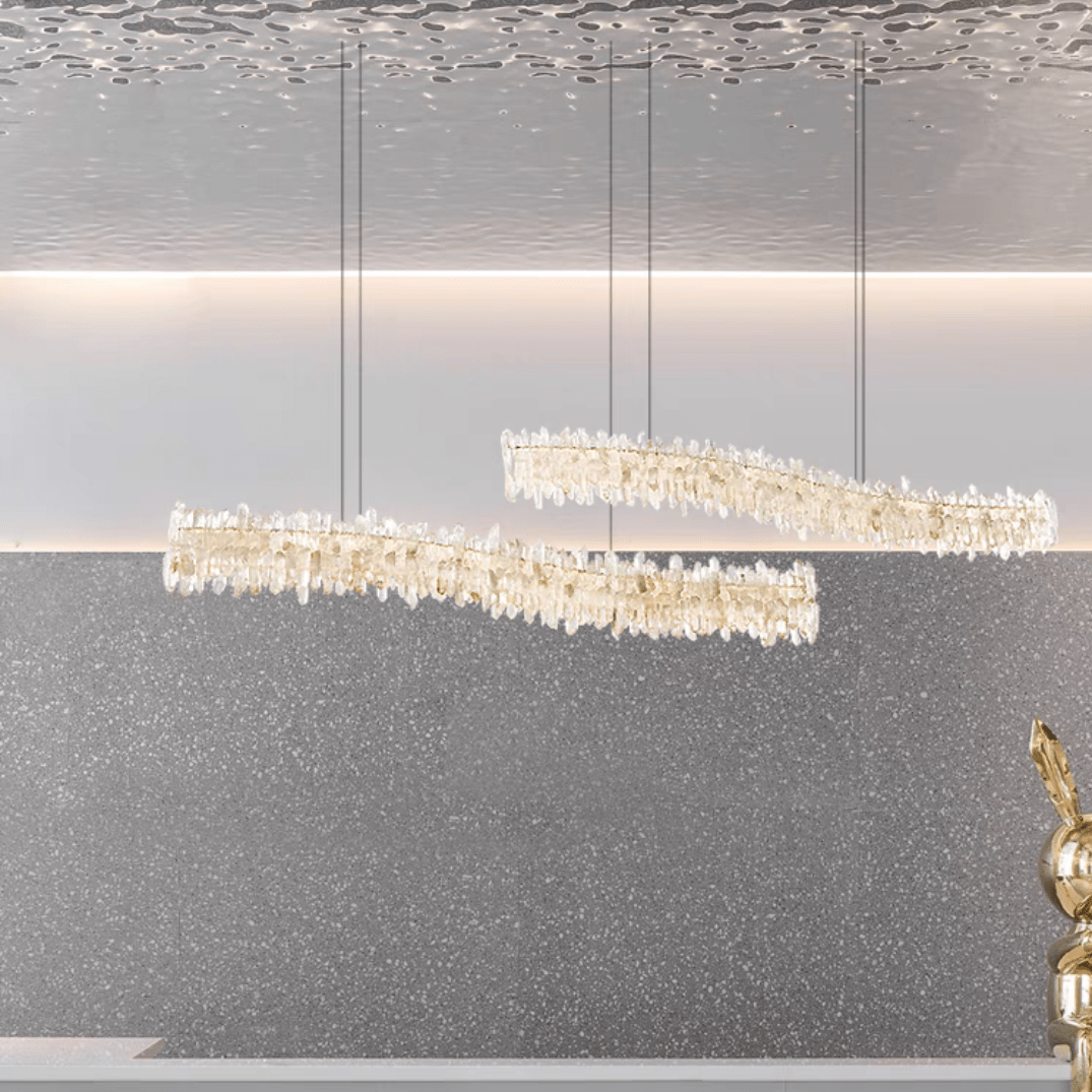 Modern Light Luxury Designer Model Natural Crystal Stone Long Dining Chandelier Furniture for Dining Room/Kitchen Island/Study Room - L47.2"*H4.7"Warm LightBlushlighting