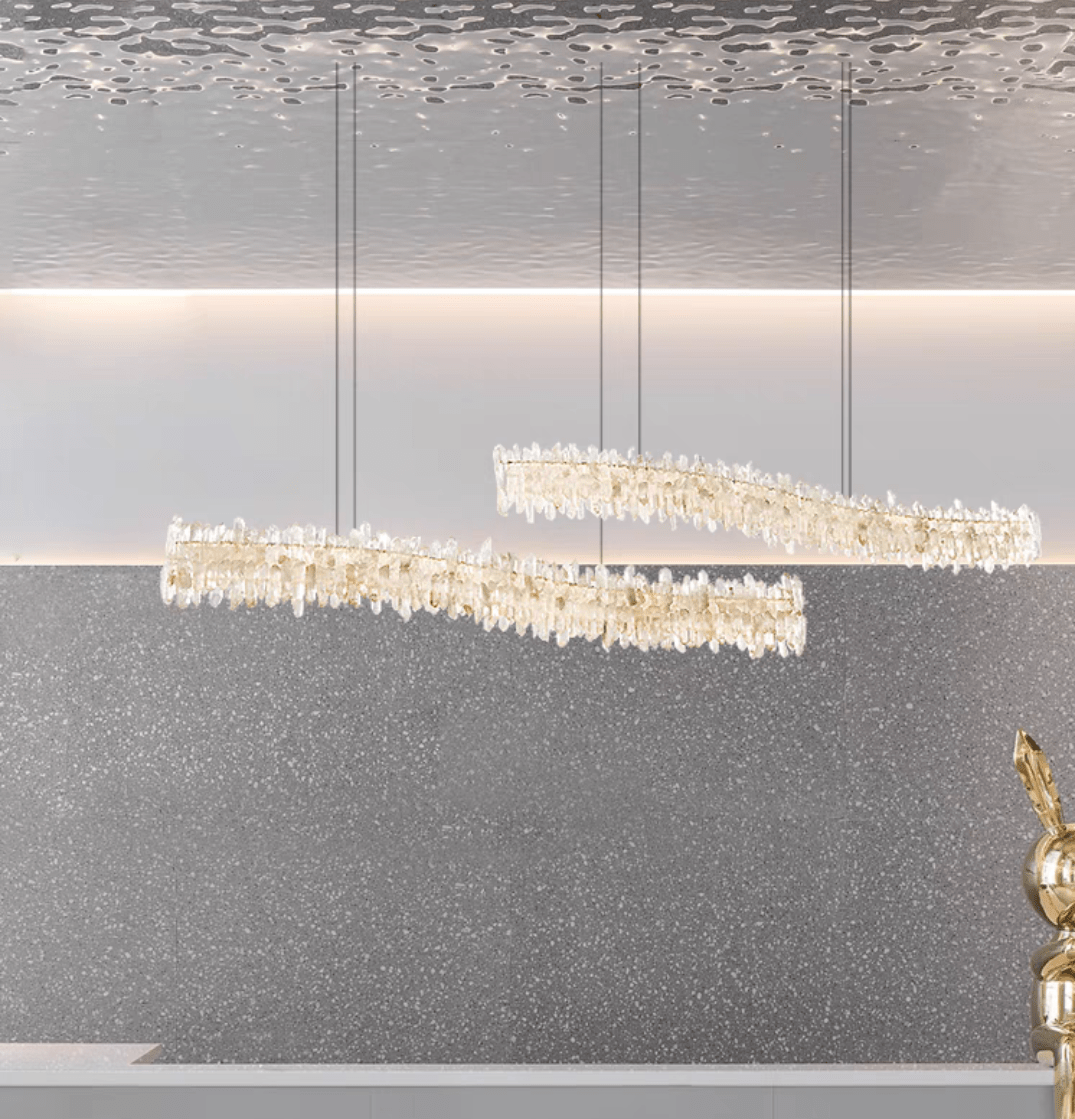 Modern Light Luxury Designer Model Natural Crystal Stone Long Dining Chandelier Furniture for Dining Room/Kitchen Island/Study Room - L47.2"*H4.7"Warm LightBlushlighting