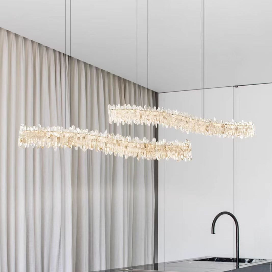 Modern Light Luxury Designer Model Natural Crystal Stone Long Dining Chandelier Furniture for Dining Room/Kitchen Island/Study Room - L47.2"*H4.7"Warm LightBlushlighting