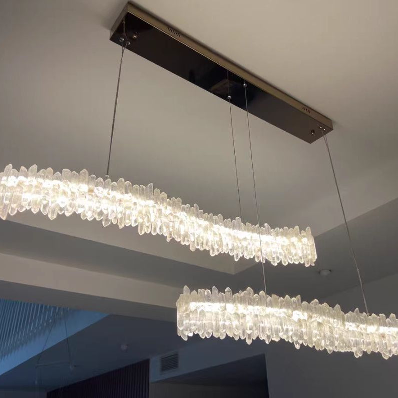 Modern Light Luxury Designer Model Natural Crystal Stone Long Dining Chandelier Furniture for Dining Room/Kitchen Island/Study Room - L47.2"*H4.7"Warm LightBlushlighting