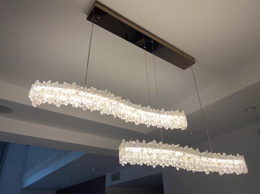 Modern Light Luxury Designer Model Natural Crystal Stone Long Dining Chandelier Furniture for Dining Room/Kitchen Island/Study Room - L47.2"*H4.7"Warm LightBlushlighting