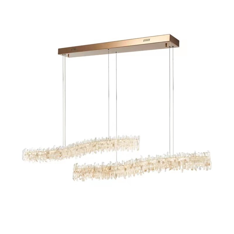 Modern Light Luxury Designer Model Natural Crystal Stone Long Dining Chandelier Furniture for Dining Room/Kitchen Island/Study Room - L47.2"*H4.7"Warm LightBlushlighting