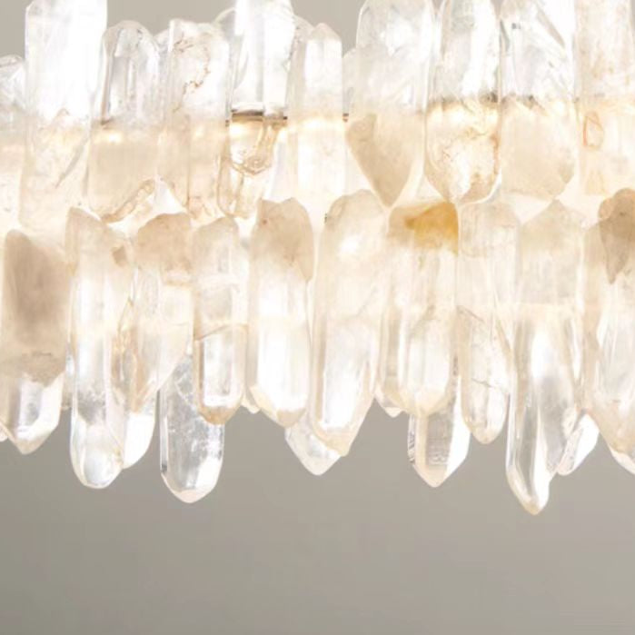 Modern Light Luxury Designer Model Natural Crystal Stone Long Dining Chandelier Furniture for Dining Room/Kitchen Island/Study Room - L47.2"*H4.7"Warm LightBlushlighting