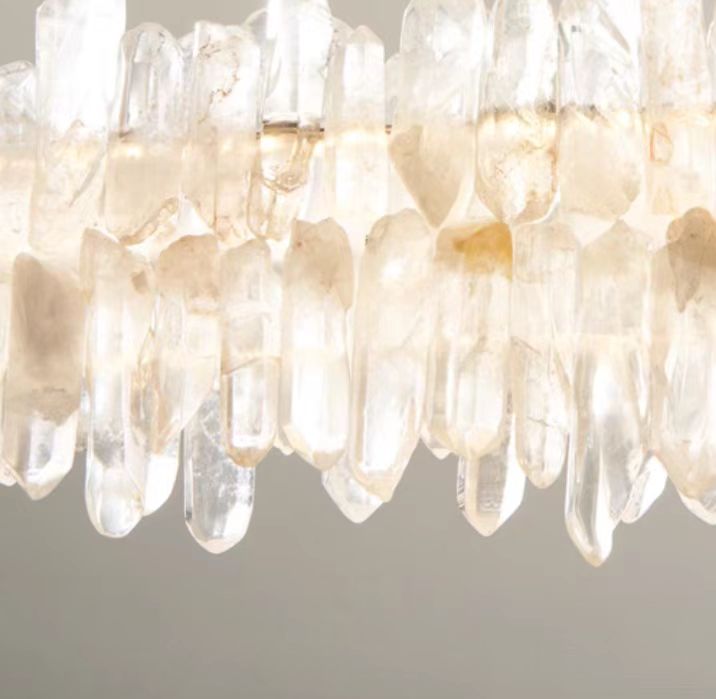 Modern Light Luxury Designer Model Natural Crystal Stone Long Dining Chandelier Furniture for Dining Room/Kitchen Island/Study Room - L47.2"*H4.7"Warm LightBlushlighting