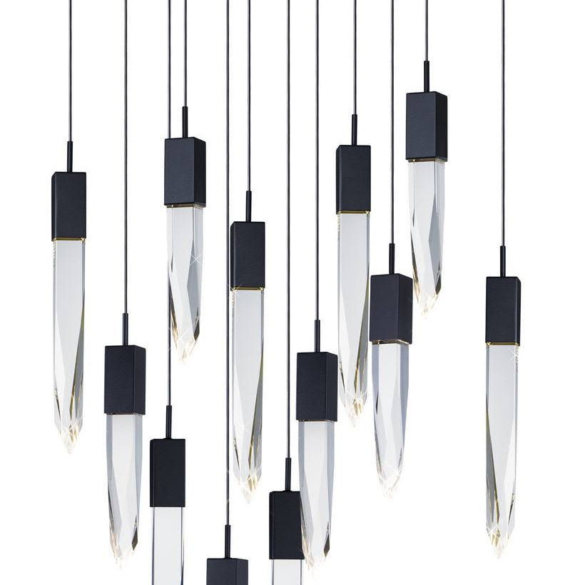 Modern Light Luxury Round/Rectangle Ceiling Pendant Light in Black Finish for Kitchen Island/ Staircase/Living Room-Chandeliers-Blushlighting-12 Lights-Rectangle-Warm Light-Blushlighting