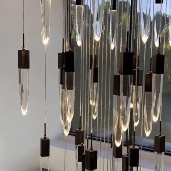 Modern Light Luxury Round/Rectangle Ceiling Pendant Light in Black Finish for Kitchen Island/ Staircase/Living Room-Chandeliers-Blushlighting-Blushlighting