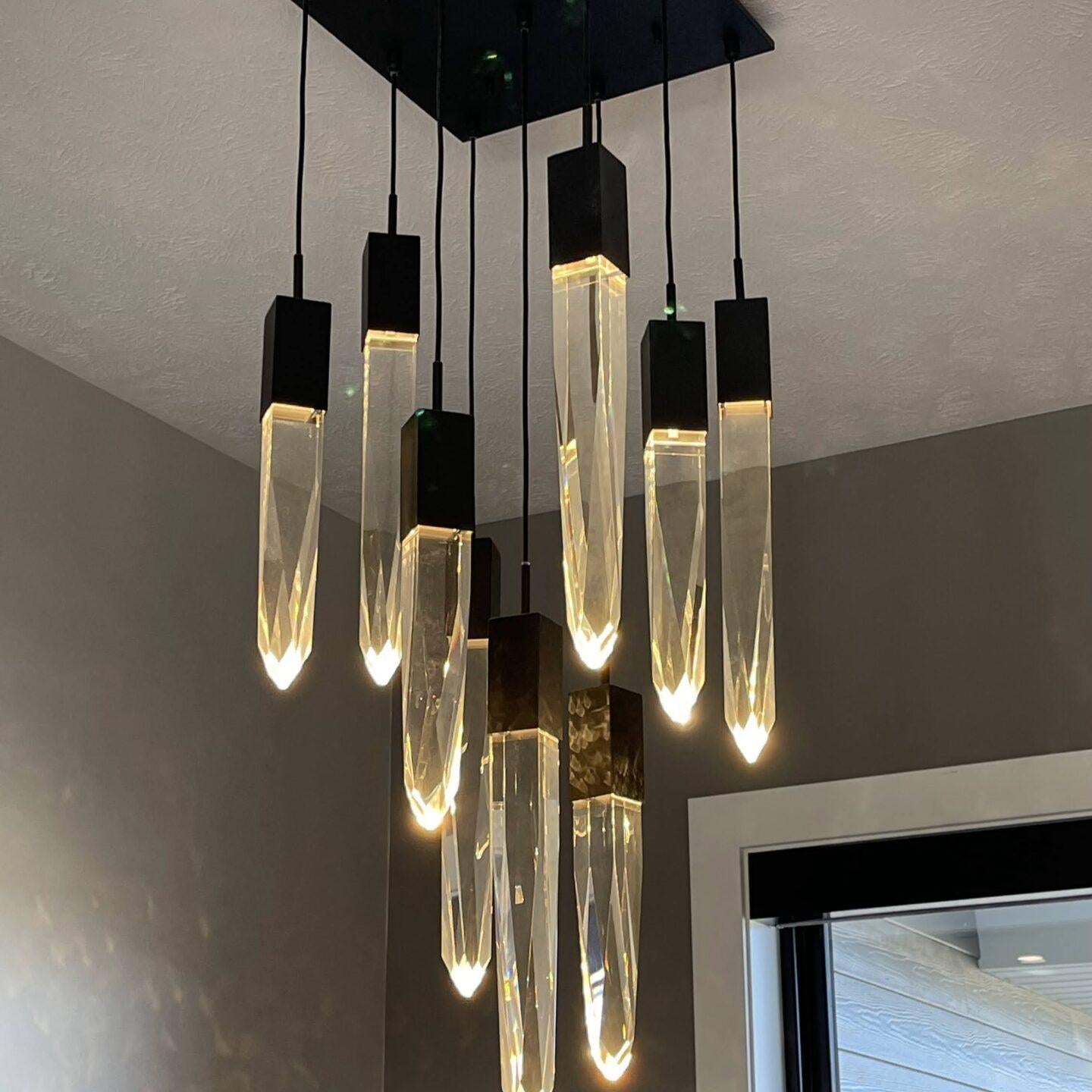 Modern Light Luxury Round/Rectangle Ceiling Pendant Light in Black Finish for Kitchen Island/ Staircase/Living Room-Chandeliers-Blushlighting-Blushlighting