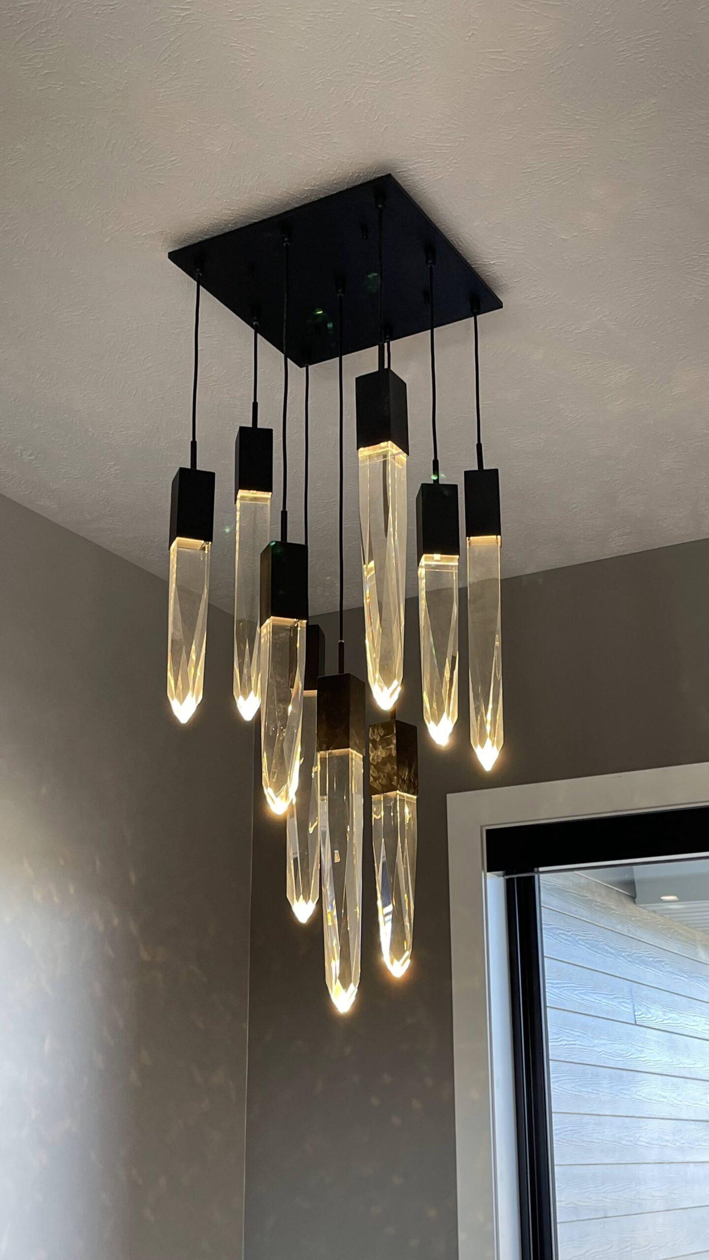 Modern Light Luxury Round/Rectangle Ceiling Pendant Light in Black Finish for Kitchen Island/ Staircase/Living Room-Chandeliers-Blushlighting-Blushlighting