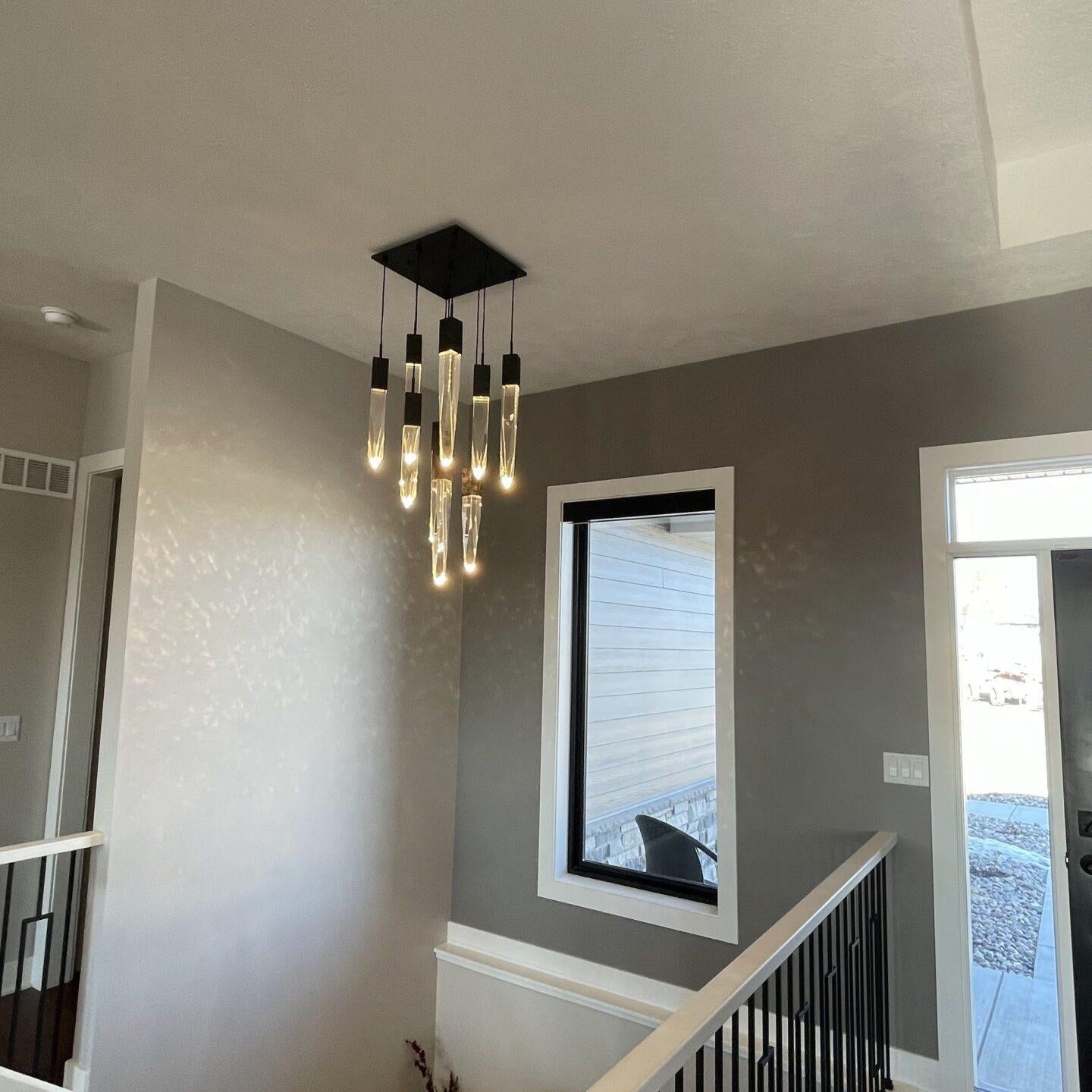Modern Light Luxury Round/Rectangle Ceiling Pendant Light in Black Finish for Kitchen Island/ Staircase/Living Room-Chandeliers-Blushlighting-Blushlighting