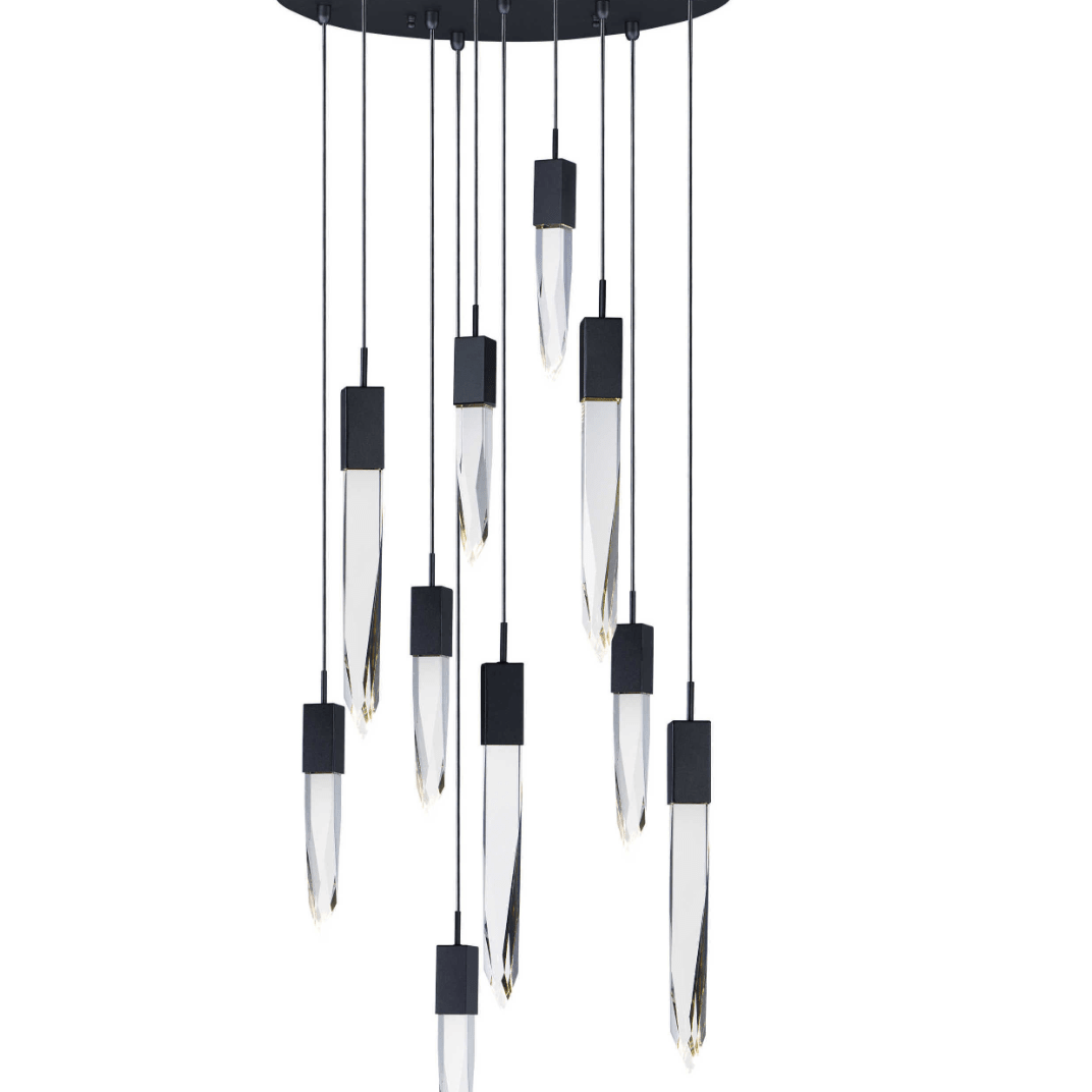Modern Light Luxury Round/Rectangle Ceiling Pendant Light in Black Finish for Kitchen Island/ Staircase/Living Room-Chandeliers-Blushlighting-10 Lights-Round-Warm Light-Blushlighting