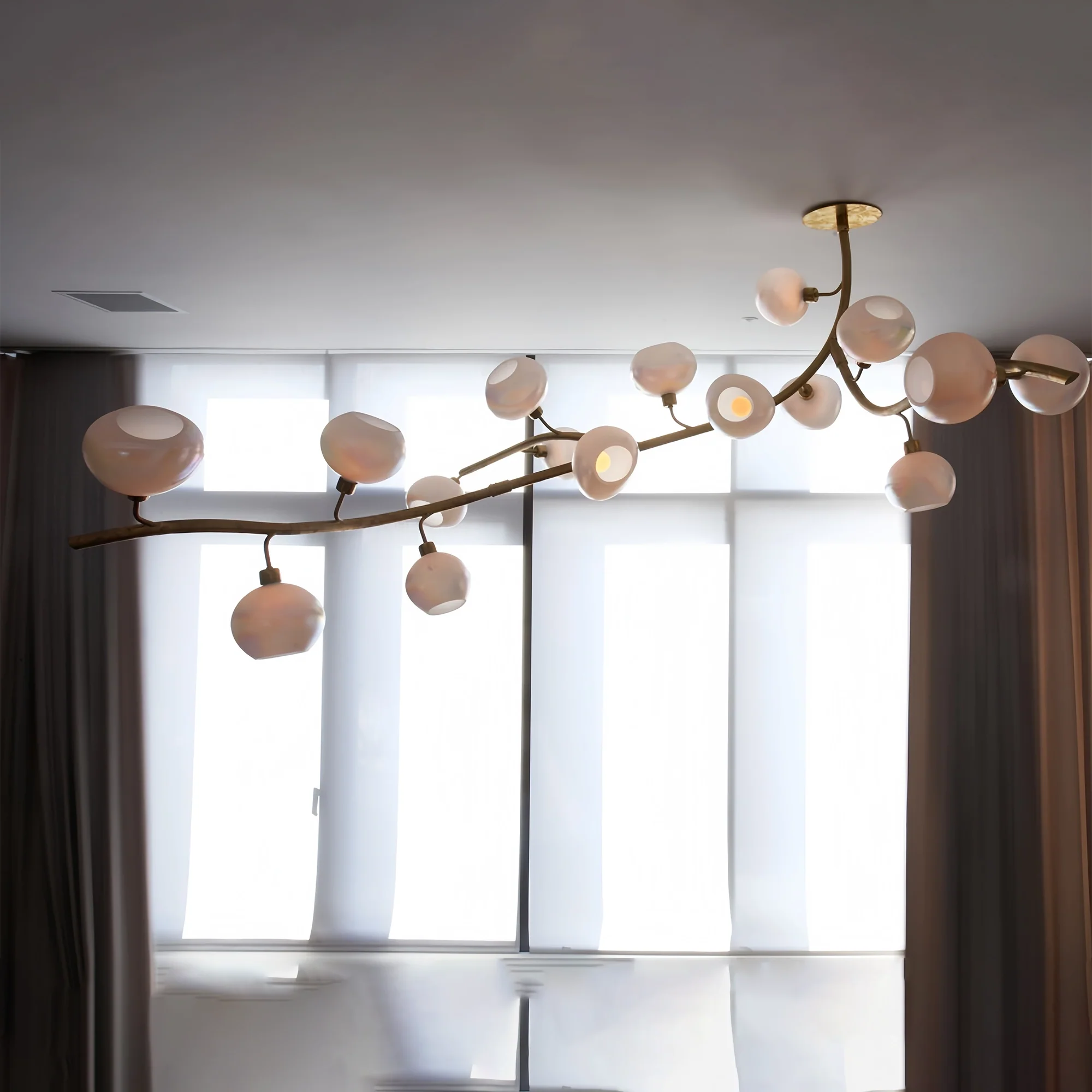 Modern Linear Brass Branches Chandelier for Dining Room-L83.5"*W55"*H75.5"-Warm Light-Blushlighting