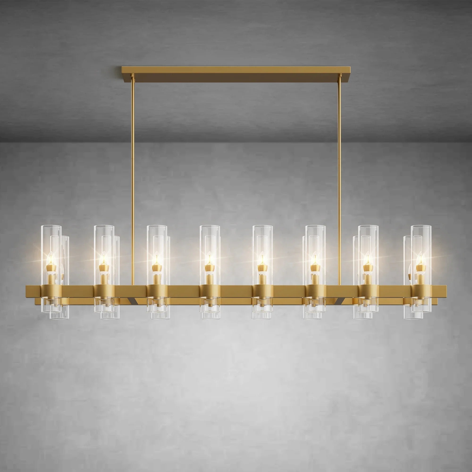Modern Linear Chandelier with Clear Glass Cylinder Lights for Dining Room - Brass54" 16 - LightBlushlighting