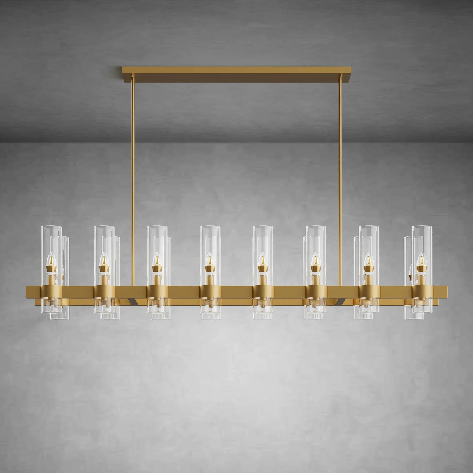 Modern Linear Chandelier with Clear Glass Cylinder Lights for Dining Room - Black54" 16 - LightBlushlighting