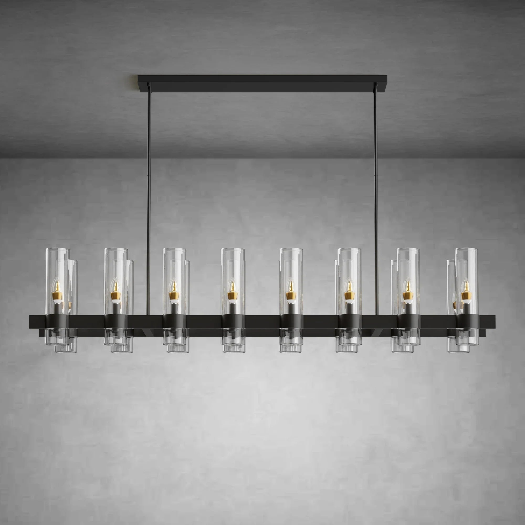 Modern Linear Chandelier with Clear Glass Cylinder Lights for Dining Room - Black54" 16 - LightBlushlighting