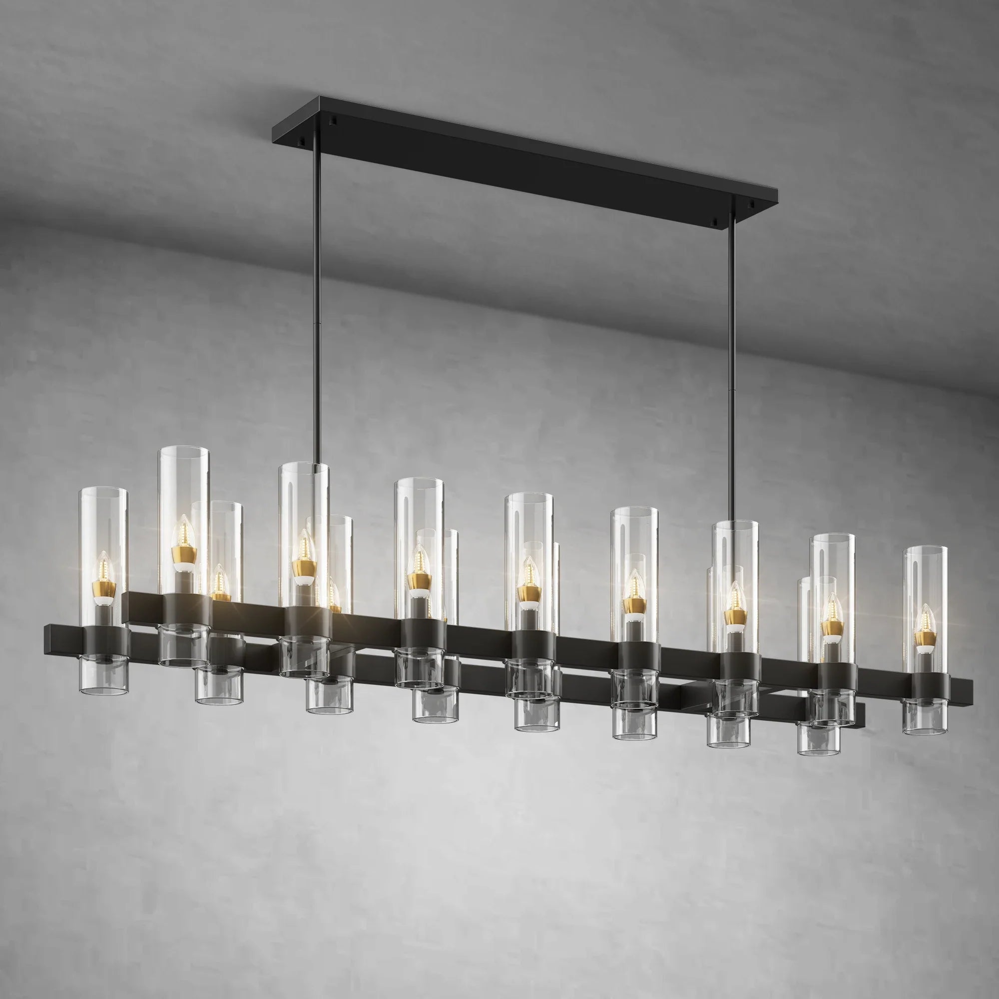 Modern Linear Chandelier with Clear Glass Cylinder Lights for Dining Room - Black54" 16 - LightBlushlighting