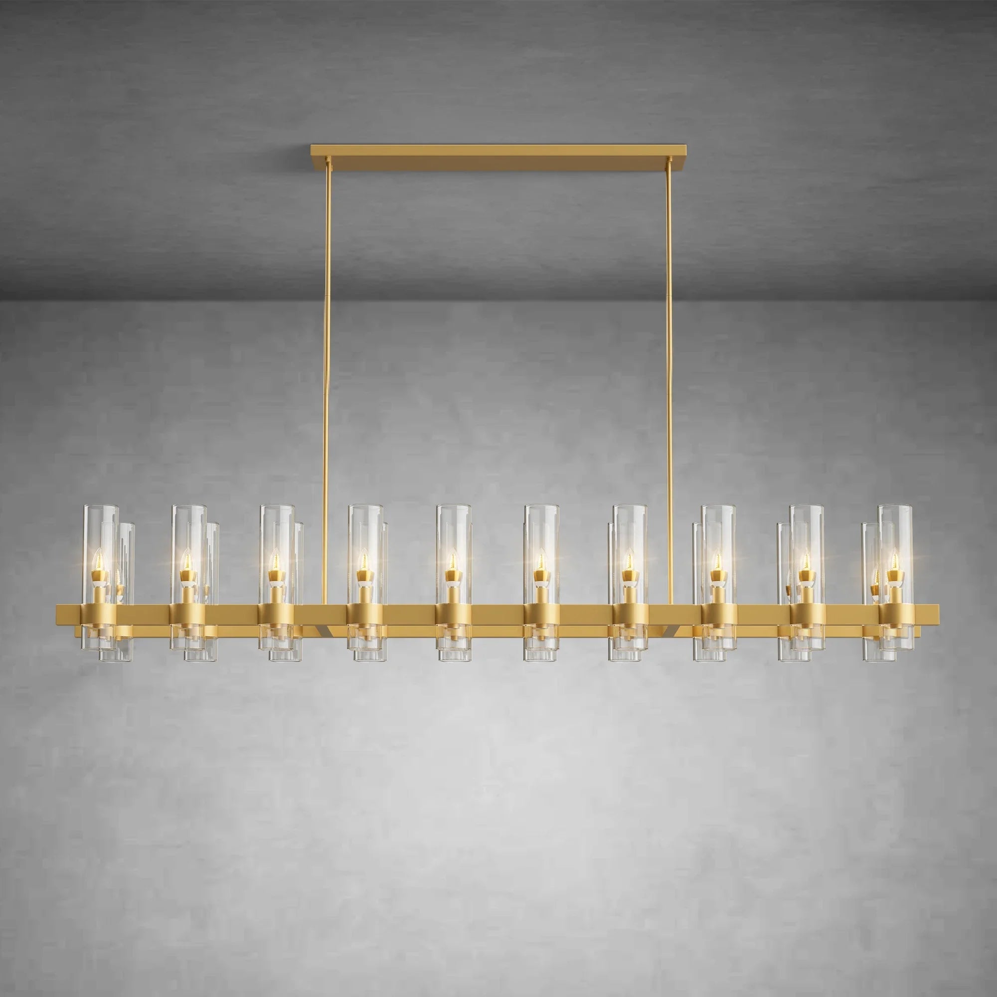 Modern Linear Chandelier with Clear Glass Cylinder Lights for Dining Room - Brass67.7“ 20 - LightBlushlighting