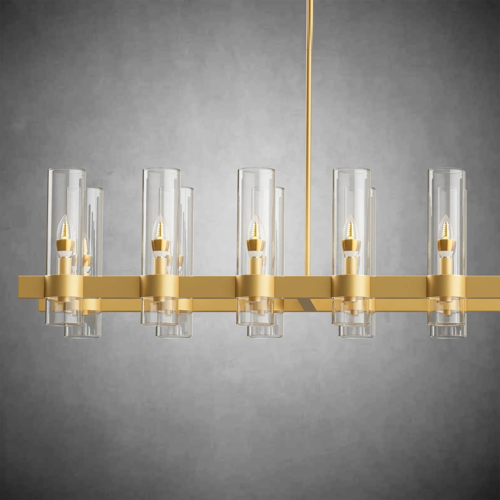 Modern Linear Chandelier with Clear Glass Cylinder Lights for Dining Room - Brass67.7“ 20 - LightBlushlighting
