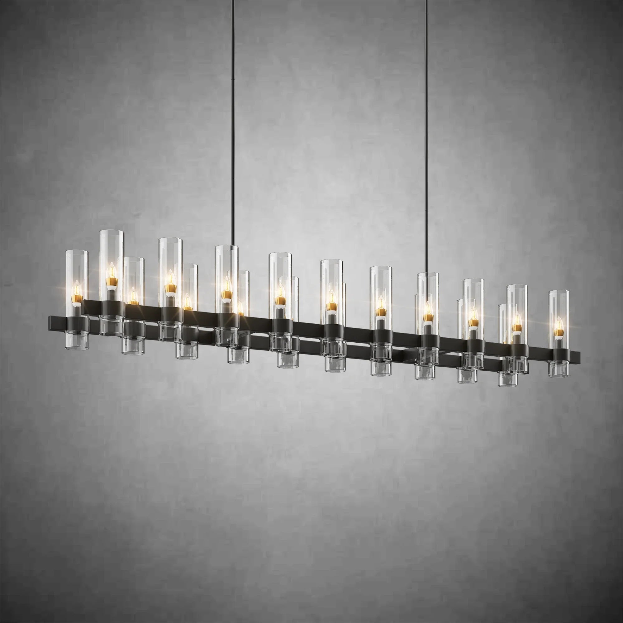Modern Linear Chandelier with Clear Glass Cylinder Lights for Dining Room - Black67.7“ 20 - LightBlushlighting
