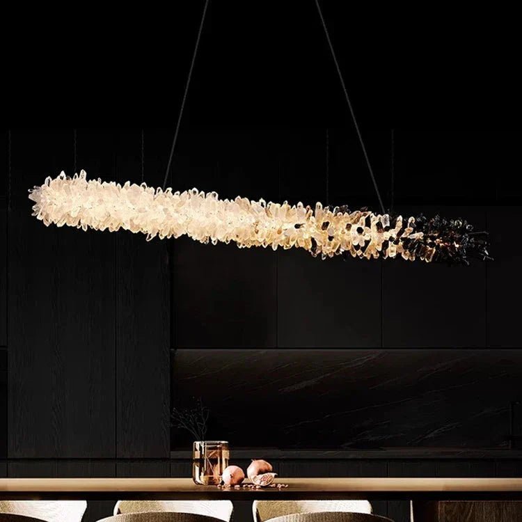 Modern Linear Natural Crystal Stick Chandelier - L39.4"*H6.3"Warm LightBlushlighting
