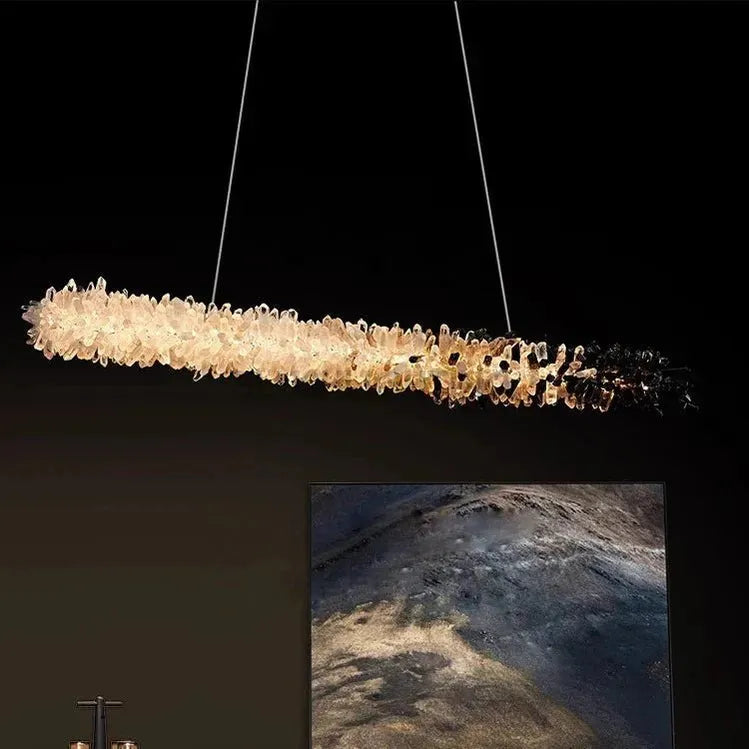 Modern Linear Natural Crystal Stick Chandelier - L59.1"*H6.3"Warm LightBlushlighting