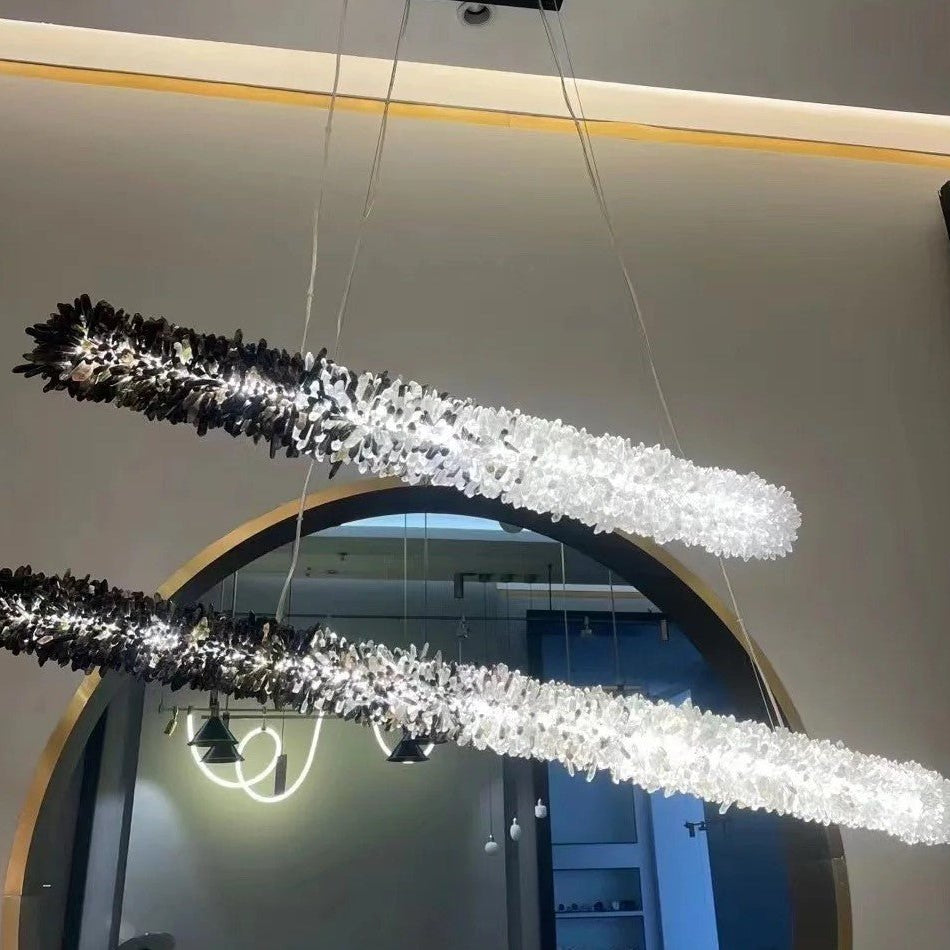 Modern Linear Natural Crystal Stick Chandelier - L47.2"*H6.3"Warm LightBlushlighting