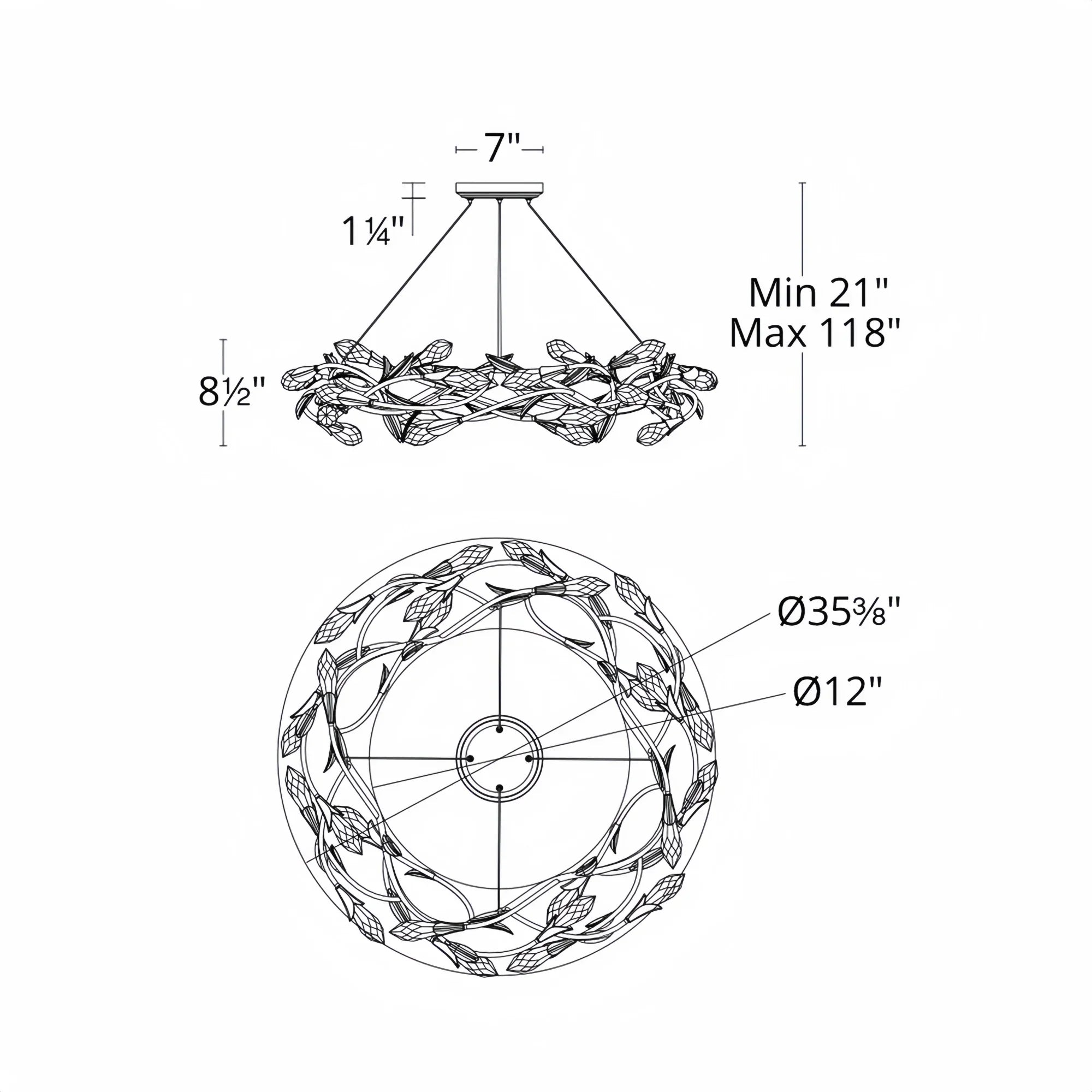 Modern Linear/Round Floral Branches Crystal Chandelier-Blushlighting