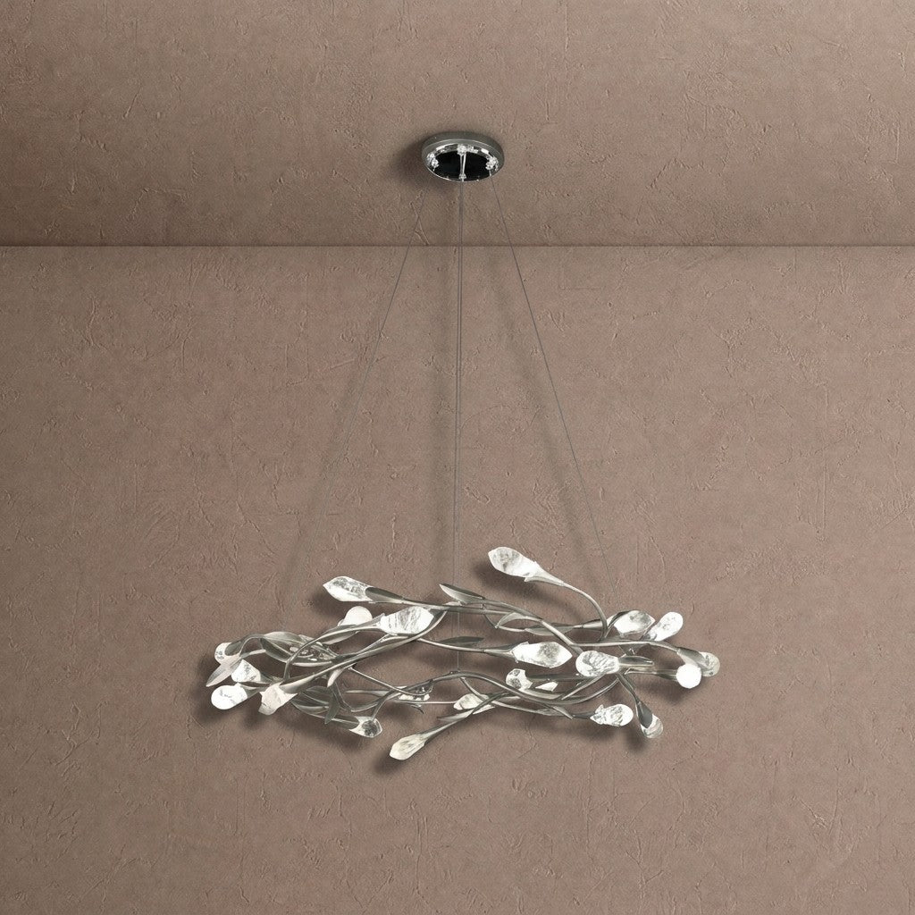 Modern Linear/Round Floral Branches Crystal Chandelier - Round/D35.4"*H8.5"(D90cm*H21.6cm)Antique SilverWarm LightBlushlighting